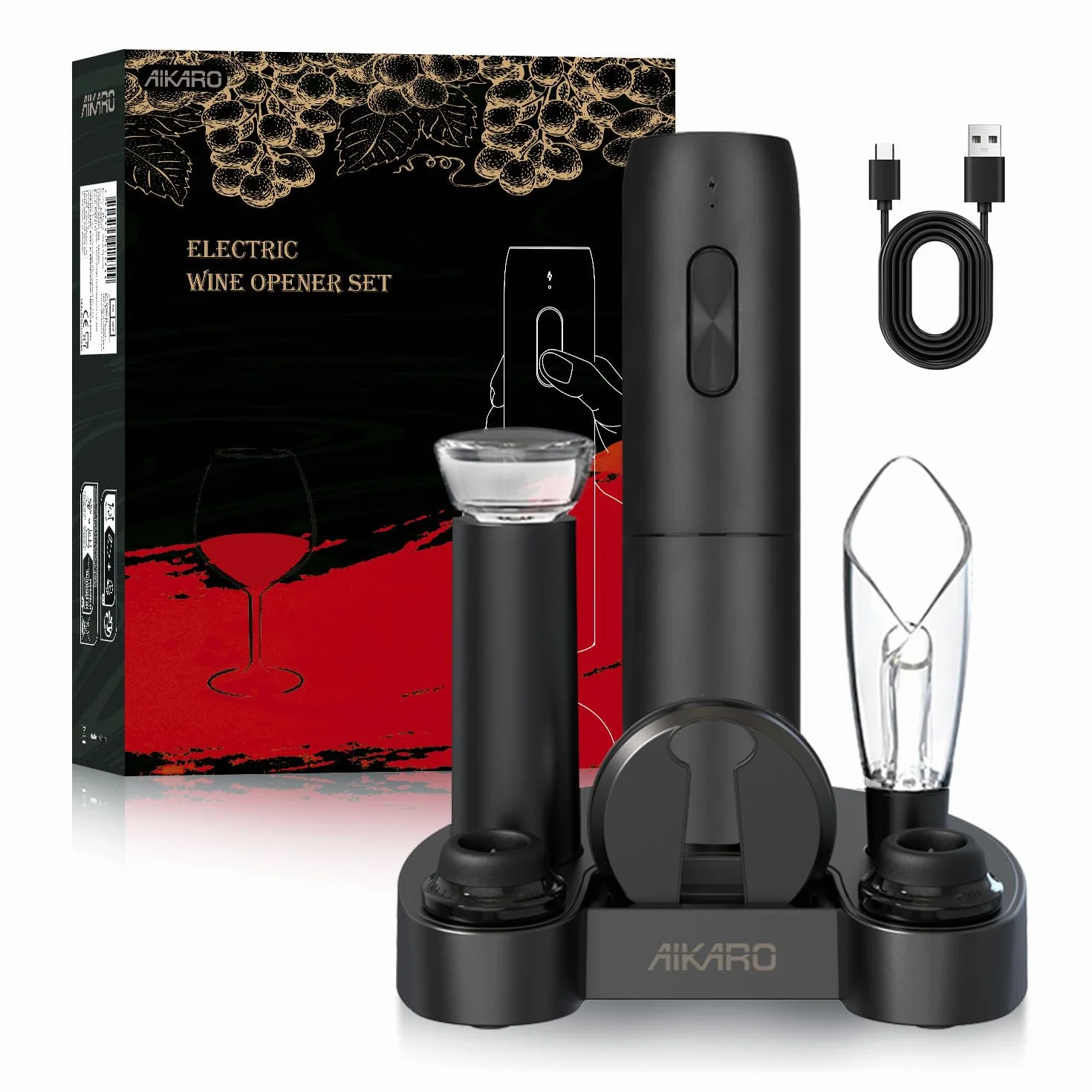 AIKARO - Tire-bouchon Électrique, Ouvre-bouteilles de Vin Automatique, Rechargeable (Set C)