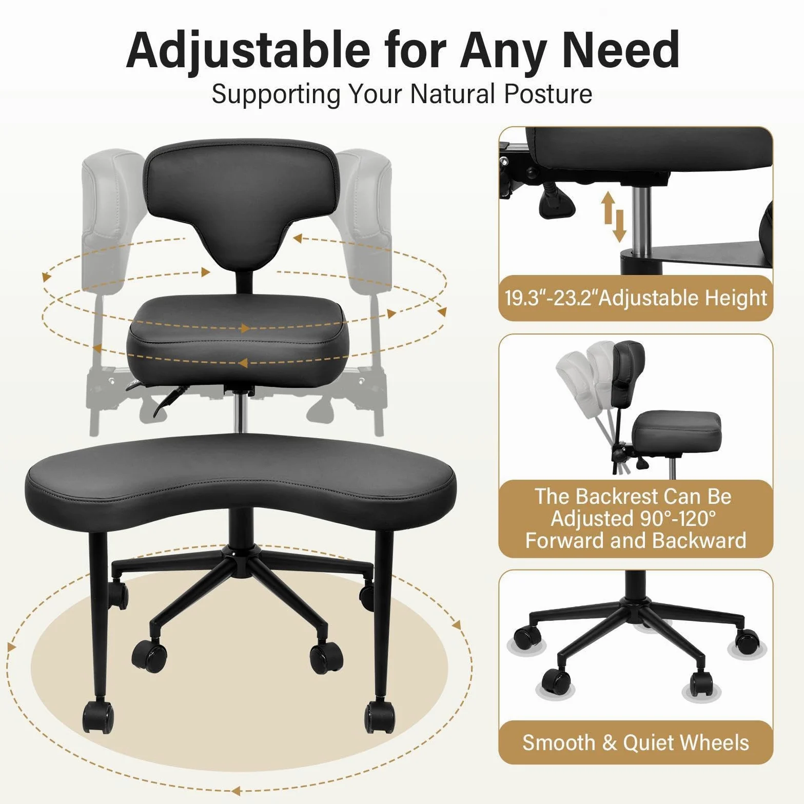 Générique Chaise de méditation, Chaise à Coffre croisée avec Roues TDAH, Table de avec Soutien Lombaire et Hauteur - Tabouret ajusté, Chaises de méditation Ergonomique pour Fidget Philipes - Noir