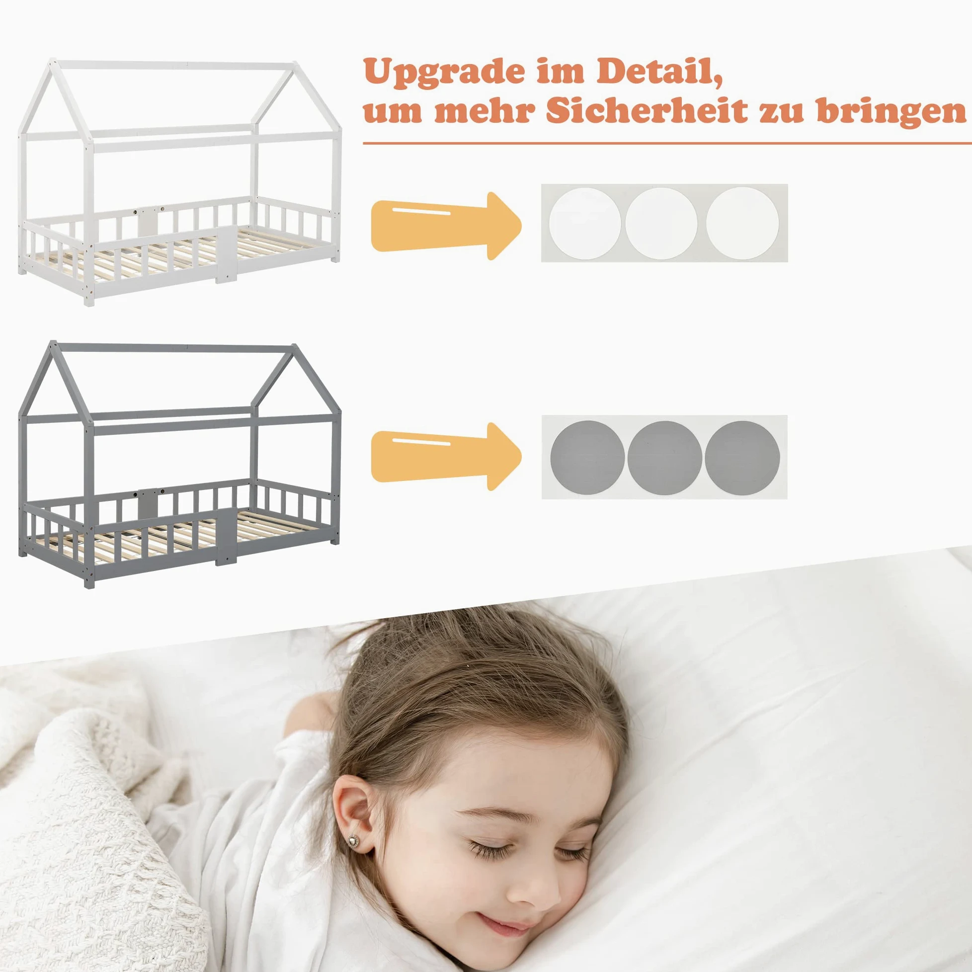 Lit Cabane Enfants 90x200, Lit Maison en Bois Massif avec Barrière Anti-Chute pour Chambre Enfant, Sommier Intégré, Gris,sans Matelas