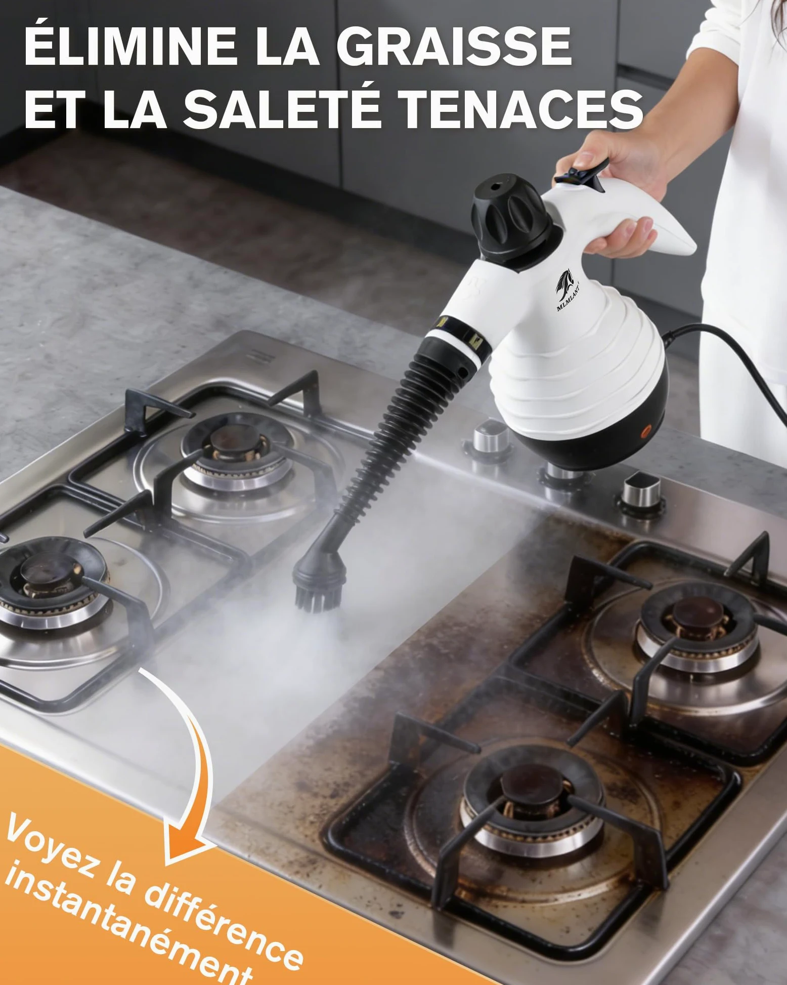 MLMLANT Nettoyeur vapeur, nettoyeur vapeur portable, avec verrou de sécurité et kit d'accessoires de 10 pièces, pour sièges de voiture, canapés, fenêtres, meubles rembourrés et plus encore.