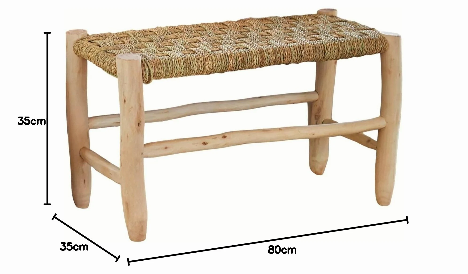 Home Maison - Banc marocain doum tressage Central Bois Naturel 80 x 35 x 35 cm
