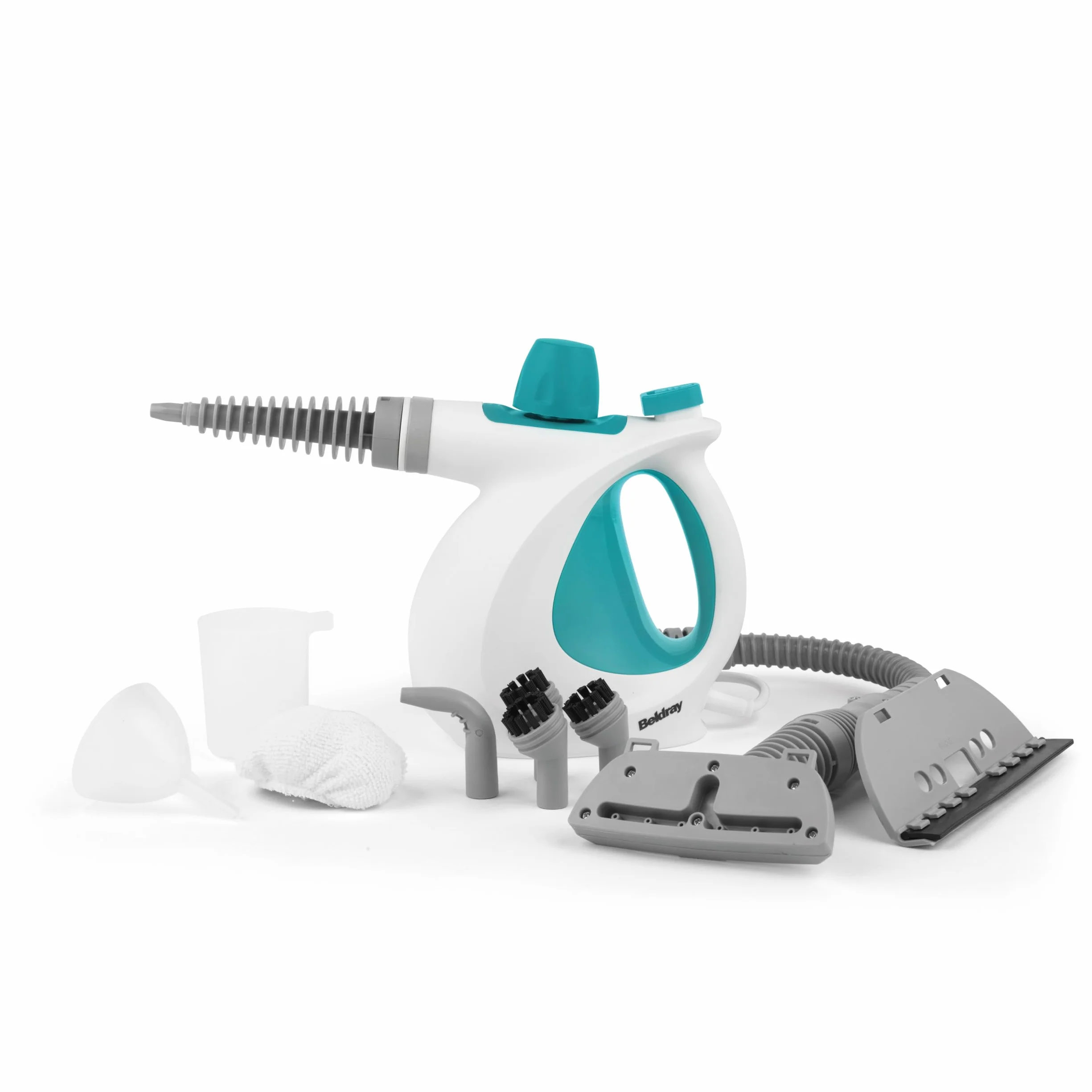 Beldray Nettoyeur Vapeur à Main 10-en-1 , Prise EU, Nettoyage et Désinfection Vapeur Multifonctionnel, Réservoir d'Eau de 250ml, Accessoires Nettoyage pour Rideaux, Salle de Bain, Cuisine etc, 1000W