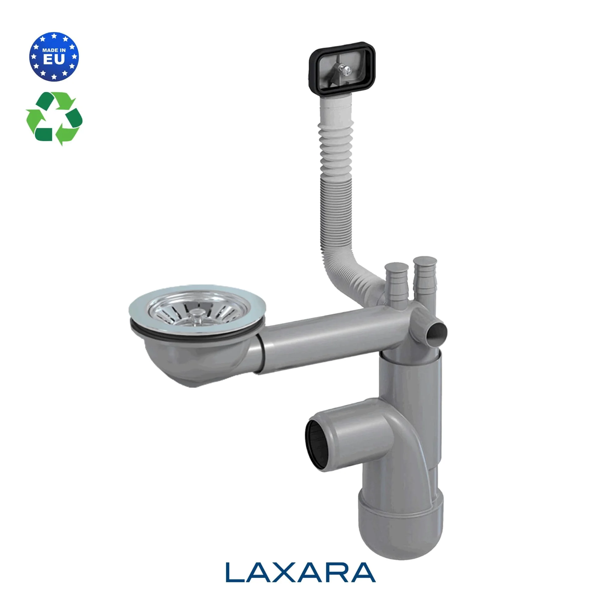Flexlok Siphon télescopique pour éviers de cuisine/bacs à vaisselle peu encombrants | Flexibilité universelle avec plastique recyclé | (Flexlok 1 avec trop-plein rectangulaire sans tuyau