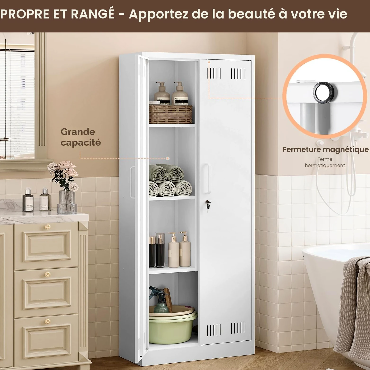 Sightlife Armoire a Balai Exterieur Armoire exterieure de Rangement Placard à Balai Placard Polyvalent Armoires de Nettoyage pour Restaurant Cuisine Garage 70 x 30 x 168 cm