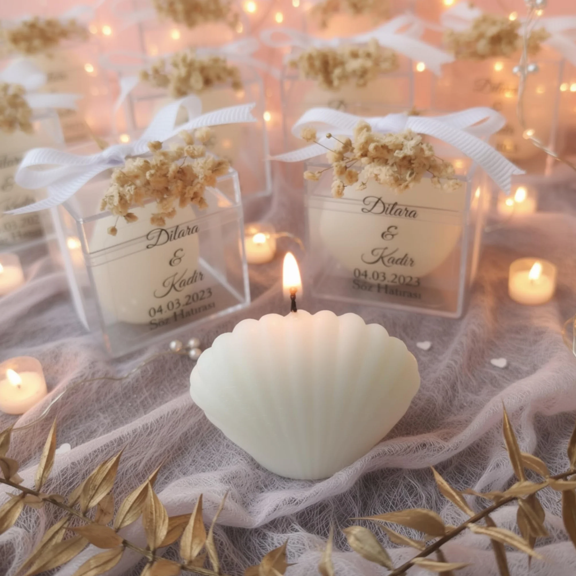 Lot de 50 bougies blanches élégantes en forme de coquillage pour mariages, fêtes prénatales et sur la plage, cadeaux de fête polyvalents