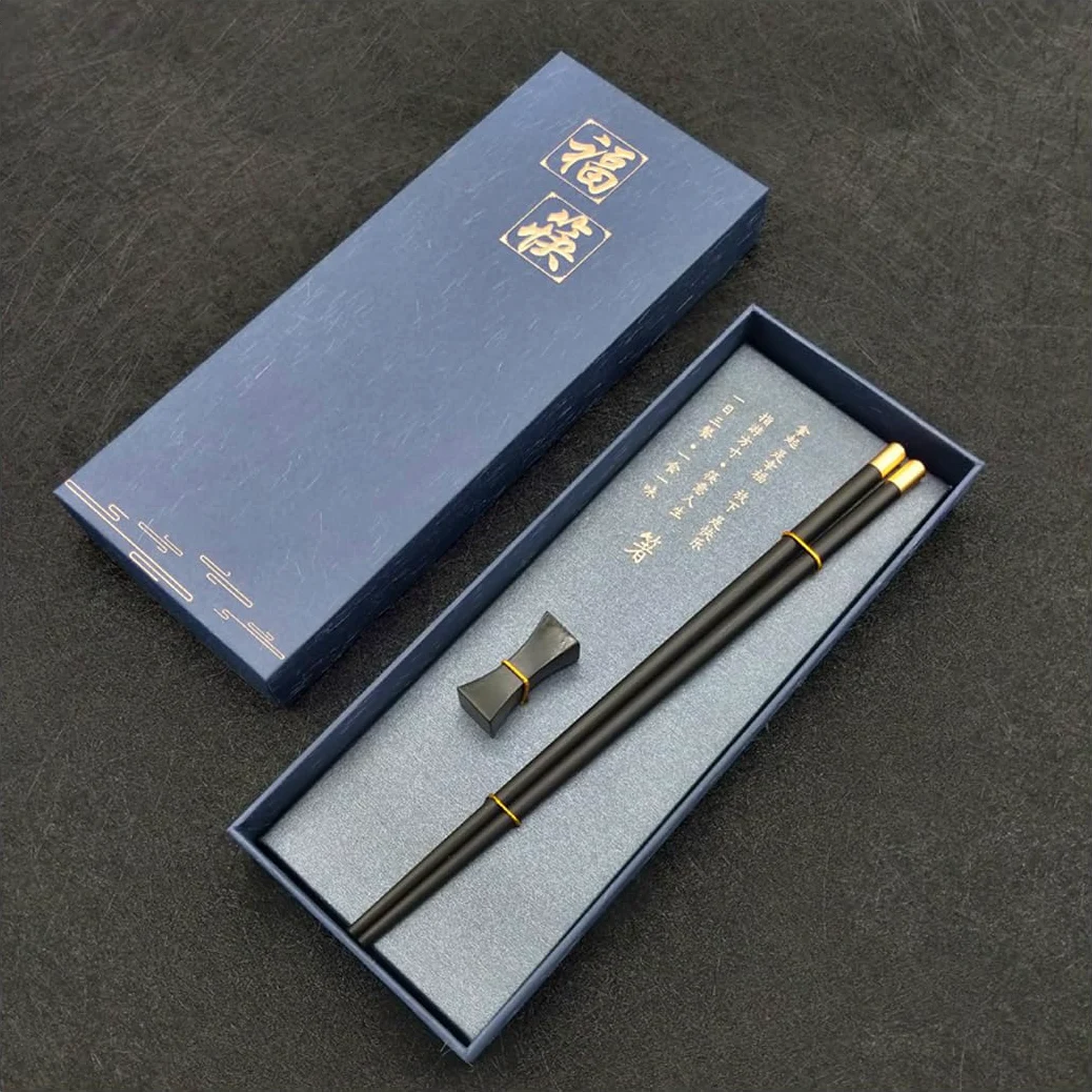 Coffret Cadeau de Baguettes réutilisables en Bois de qualité supérieure et de Repose-Baguettes - Baguettes Chinoises, japonaises et coréennes en Bois Naturel avec étui, Baguettes a(O)