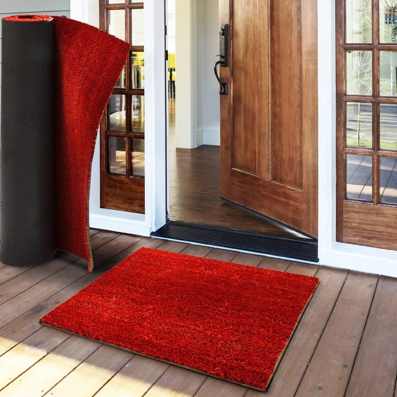 casa pura Paillasson d'entrée en Fibre de Coco Premium, Antidérapant, Tapis d'entrée Usage intensif, Tapis pour l'entrée Absorbant, Dense Velours Résistant (23 mm, 100 x 100 cm, Rouge)