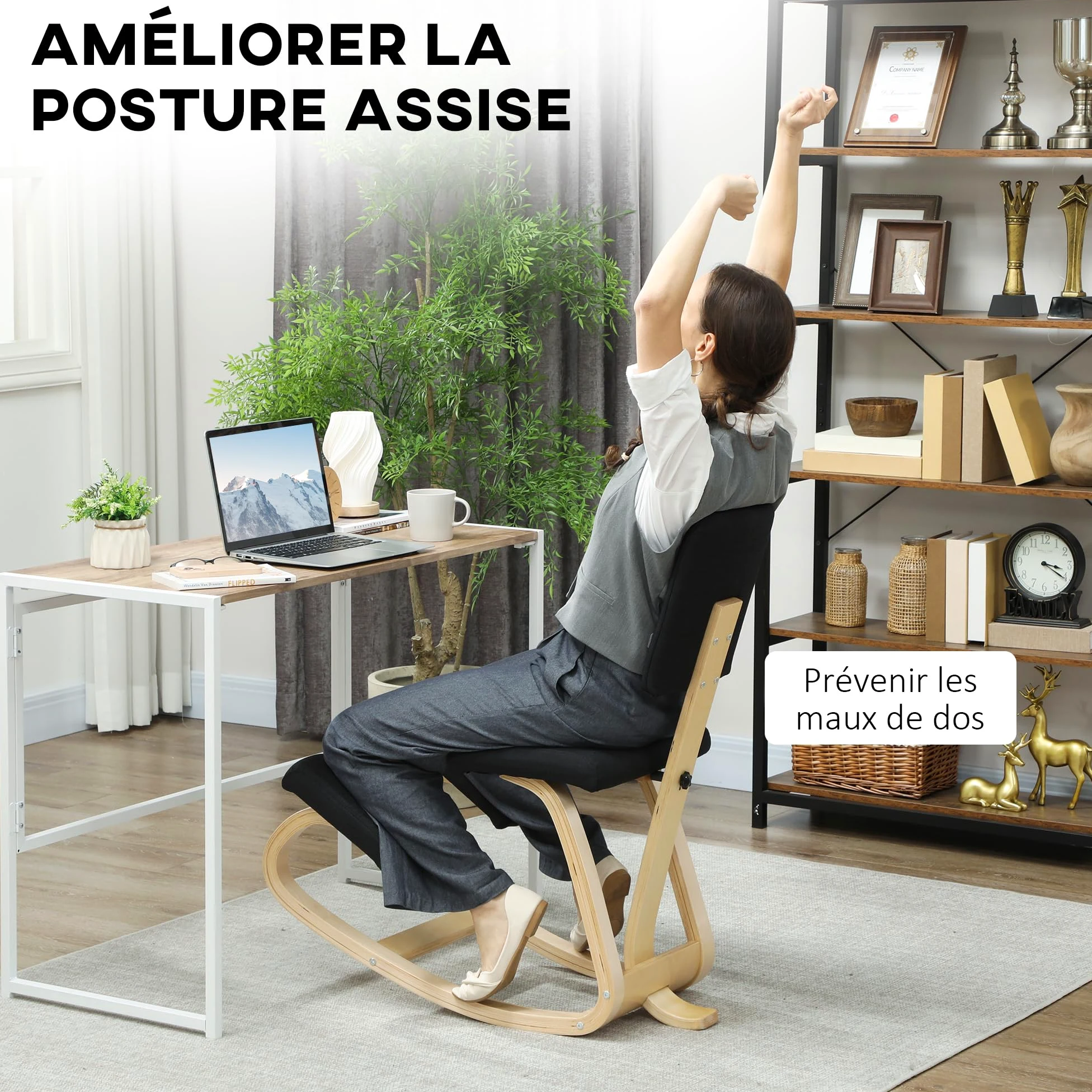 HOMCOM Chaise à Genoux Ergonomique avec Dossier, siège Assis Genoux à Bascule, Tabouret Ergonomique, Tabouret Bureau orthopédique, correcteur de Posture, soulager Les douleurs au Dos, Noir