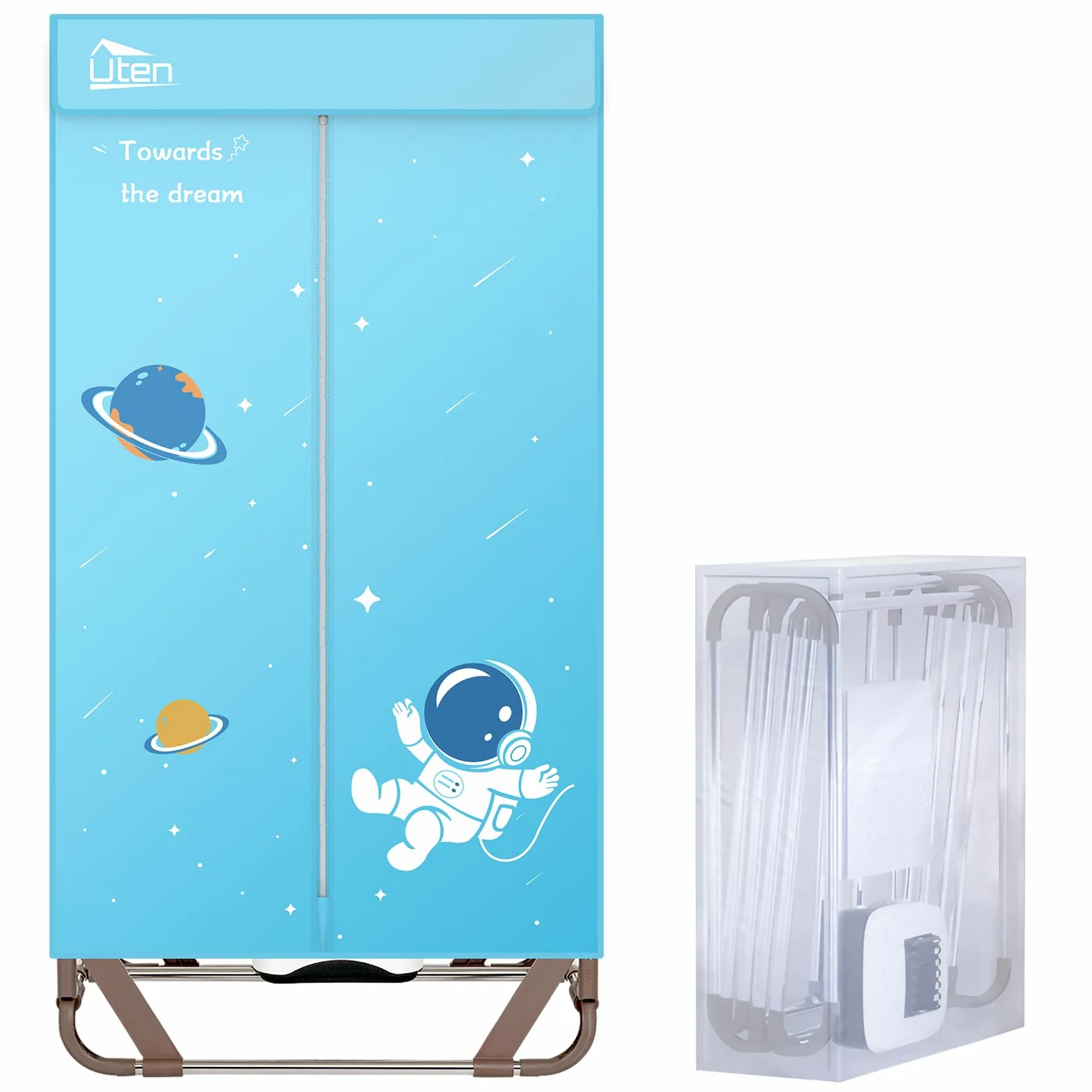 Uten Sechoir Linge Electrique Intérieur, Séchoir Chauffage Pliable à 2 Niveaux avec Sac de Rangement, 1500 W Séchage Rapide, pour Tous Tissus, Convient Maison