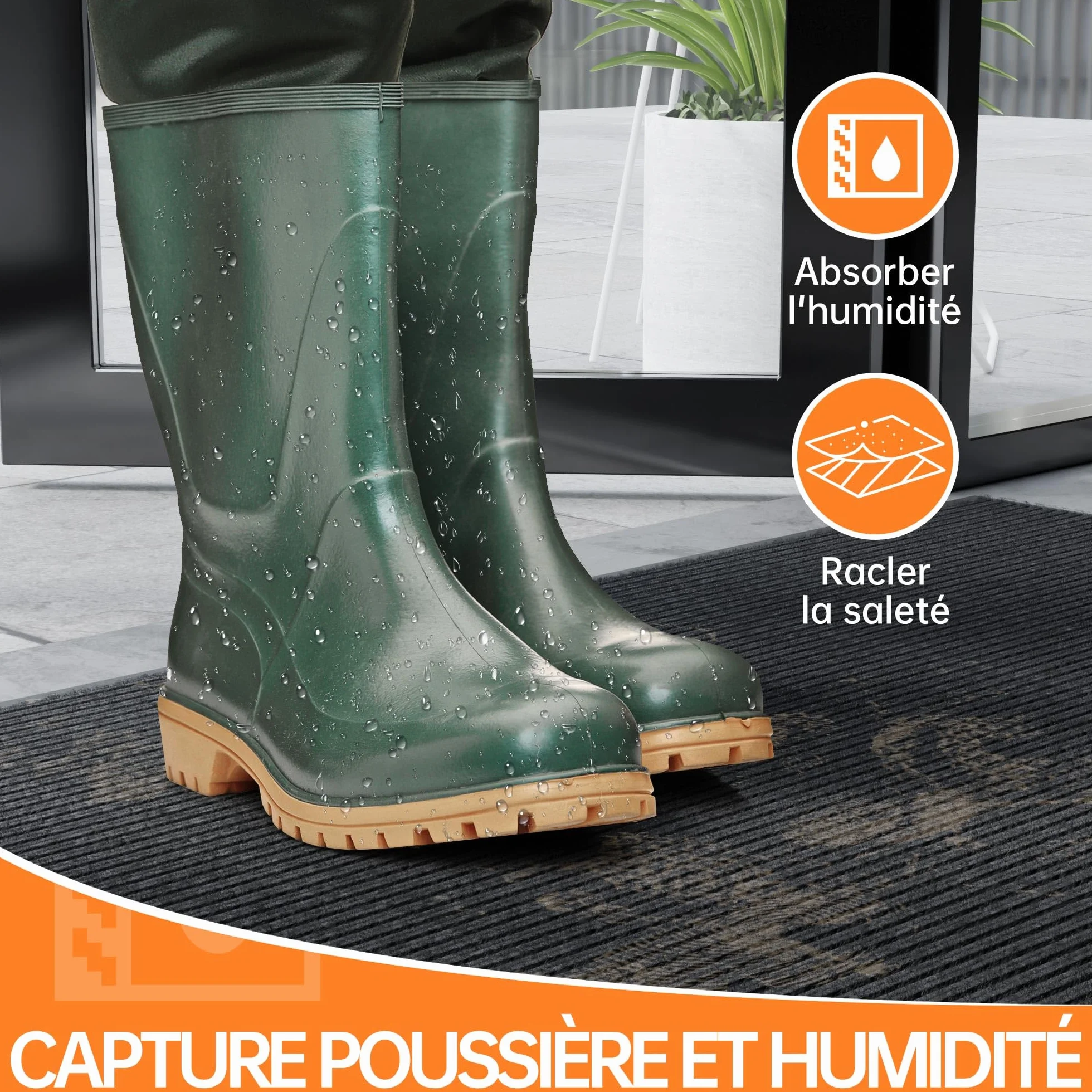 Paillasson Exterieur Entree 75x150cm, Grand Tapis d'Entrée, Tapis Entrée Exterieur Resistant Pluie, Tapis Commercial pour entrée -Gris Foncé