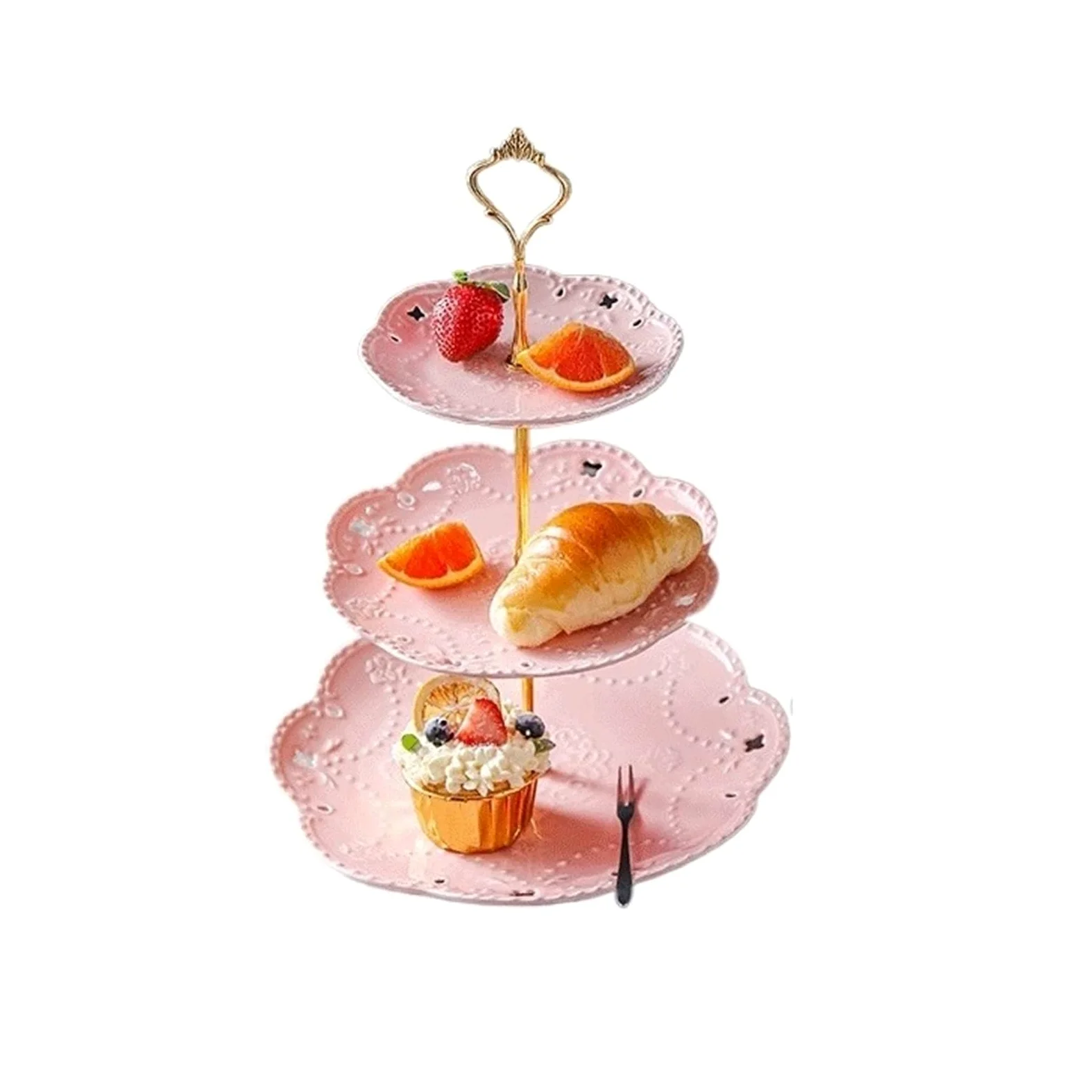 Thé de l'après-midi Support à gâteaux plusieurs niveaux usage domestique(Pink,Grand)