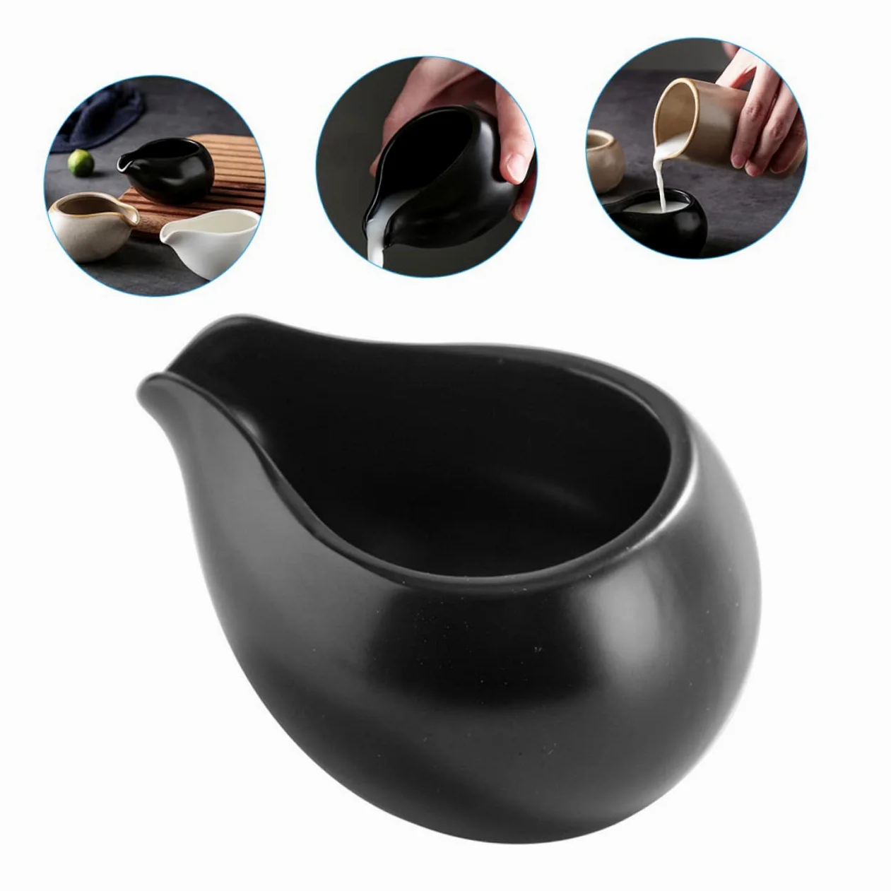 Cabilock Pot à Lait en Céramique Vintage Poignée Ergonomique et Fond Résistant à L'usure, pour Familles et Restaurants, Lot de 3 Pichets à Sauce Élégants