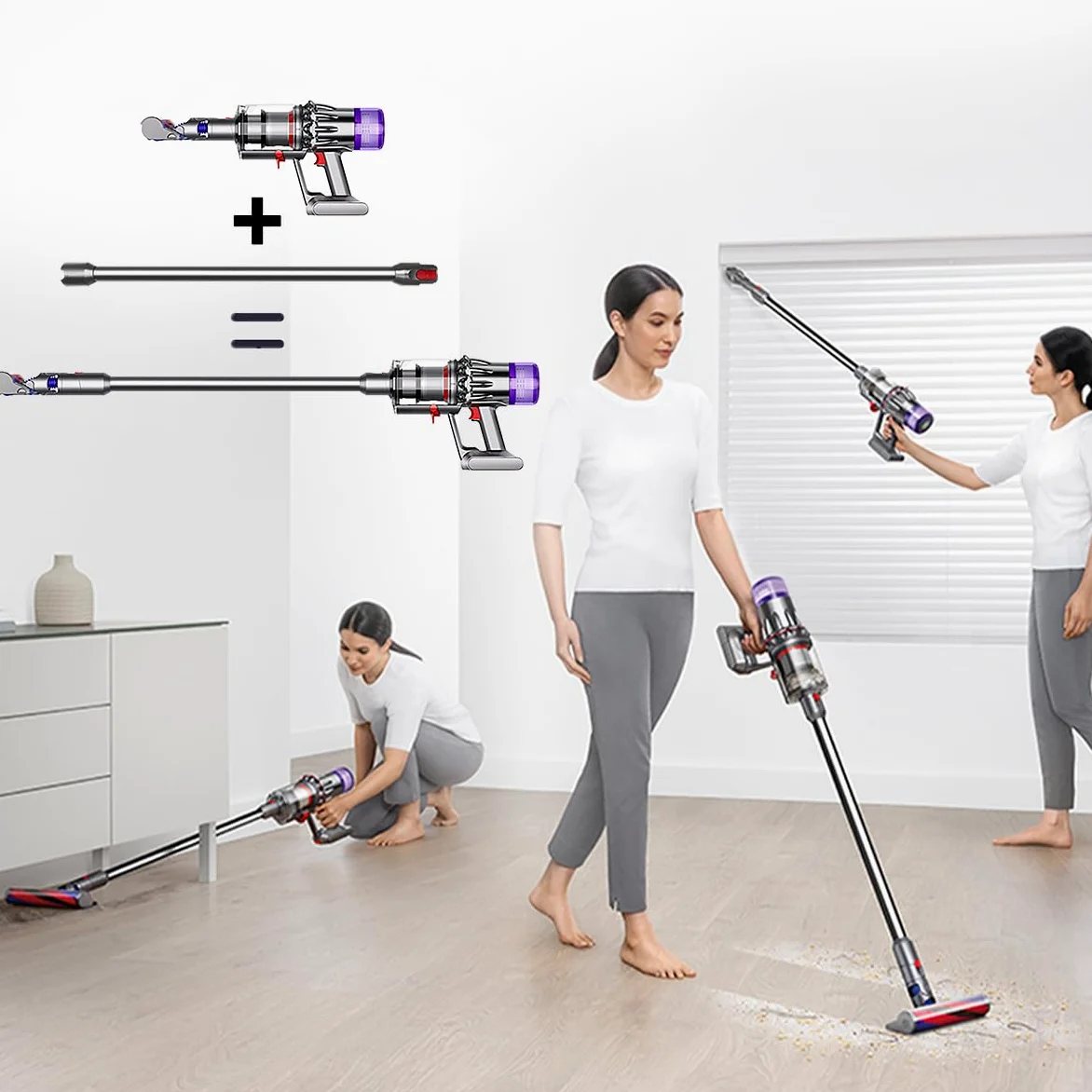 Tube Extension pour Dyson V12 Detect Slim Aspirateur, Tube Rallonge de Rechange pour Dyson V10 Digital Slim, Tige Rigide Télescopique avec Dégagement Rapide Baguette Accessoire, 74cm - Gris
