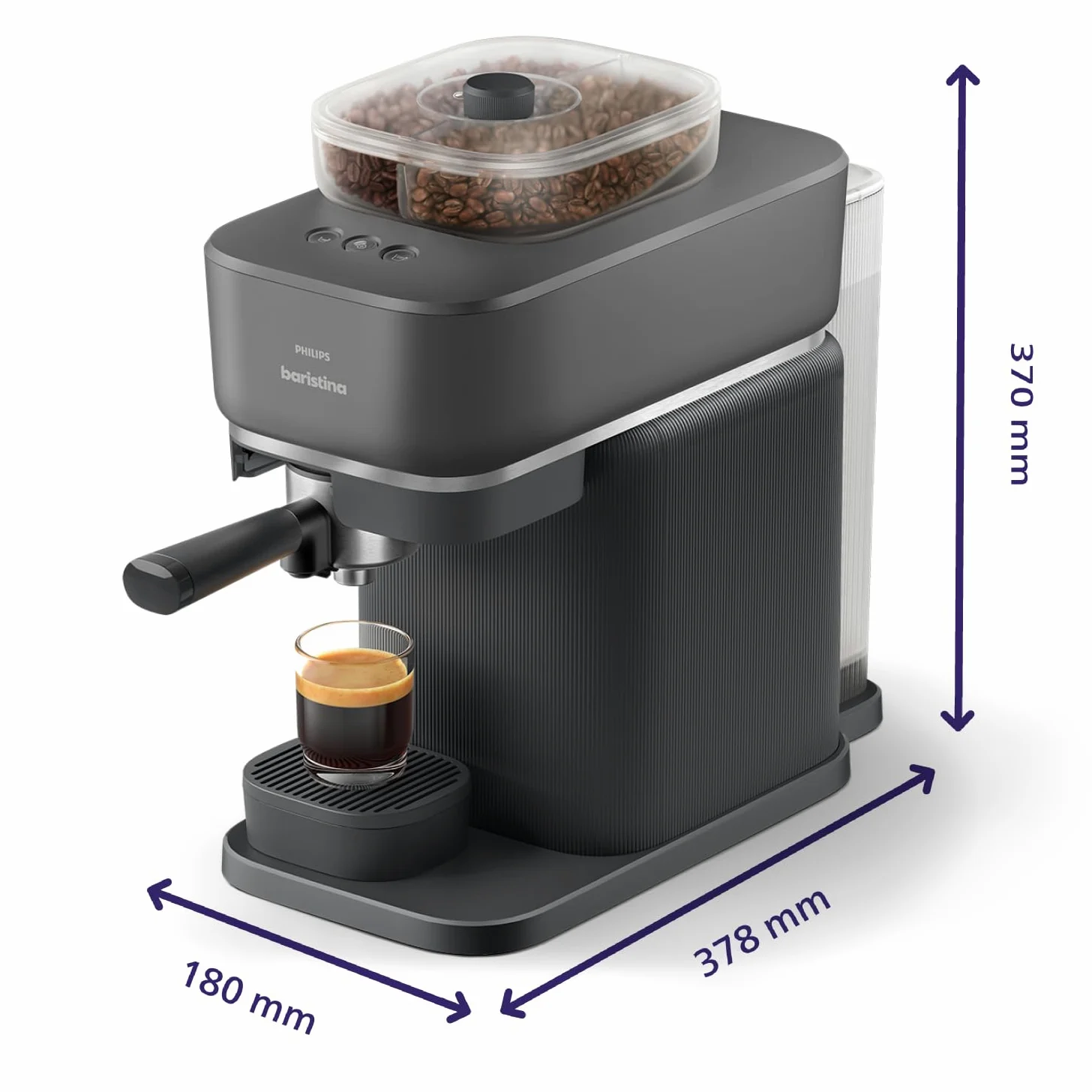 Machine à expresso Philips Baristina Variety - Bac à grains Double compartiment, Broyeur intégré, 16 bars, Nettoyage facile, Expresso et Lungo, noir/porte-filtre noir (BAR320/60)