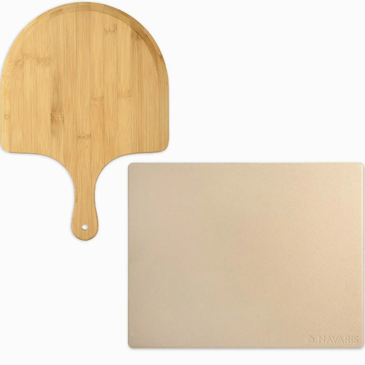 Navaris Pierre à Pizza avec Pelle - Kit Pierre Pizza Rectangulaire XL 38x30cm et Pelle en Bambou - Four Traditionnel Bois Barbecue Grill et Charbon