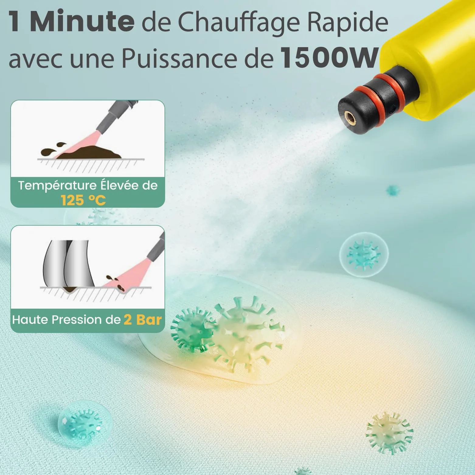 COSTWAY Nettoyeur Vapeur Portatif 1400W avec 14 Accessoires, Balai Vapeur Durée d'Utilisation Illimitée Réservoir d'Eau 400 ml, Nettoyant Vapeur pour Canapé Vitre Plancher Tapis Rideaux (Jaune)