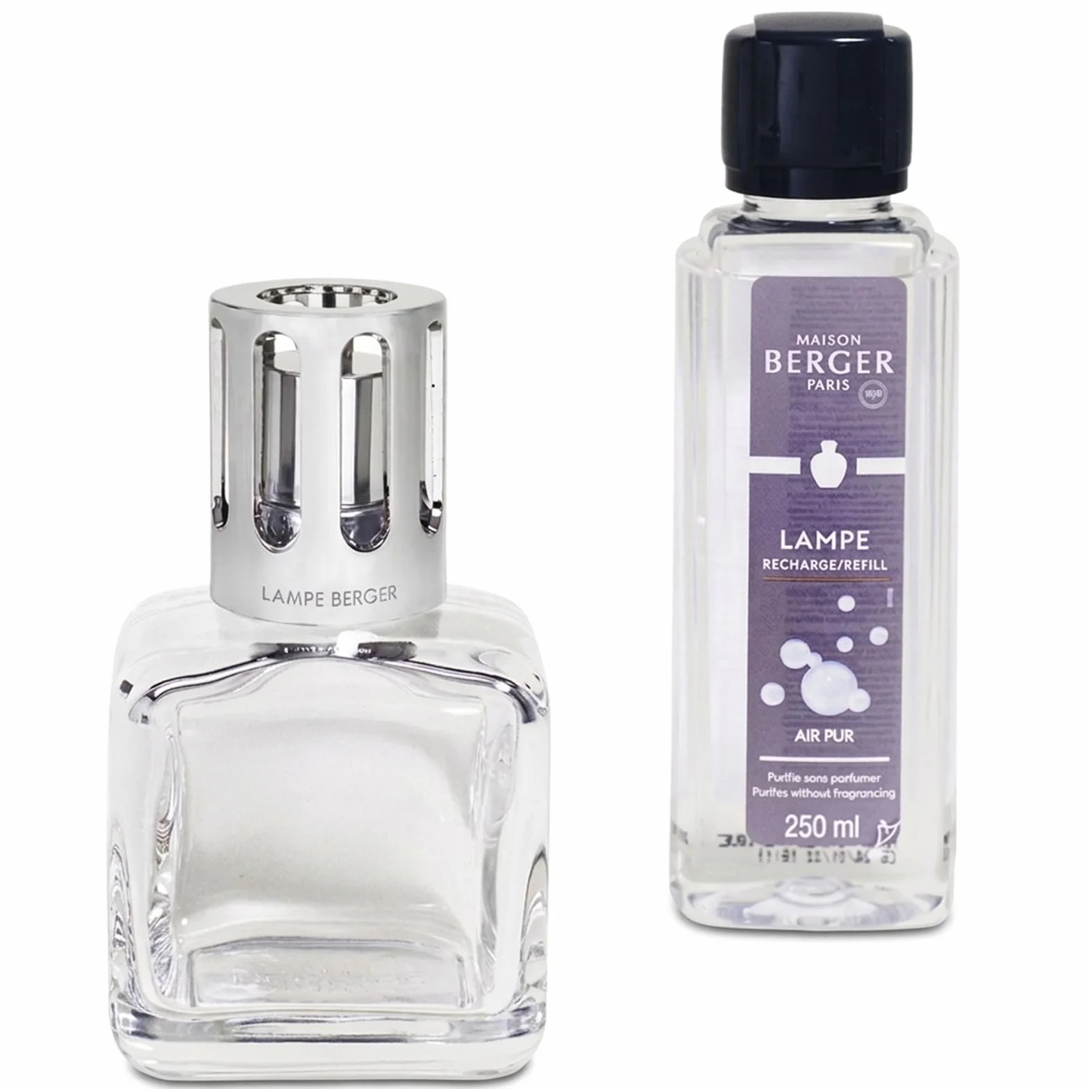 Maison Berger Coffret Cadeau Glaçon - Diffuseur de Parfum d’Ambiance 250 ML - Élimine Les odeurs, purifie l’air, Objet décoratif Maison ou Bureau (Tranparente - Air Pur Neutre Essentiel)