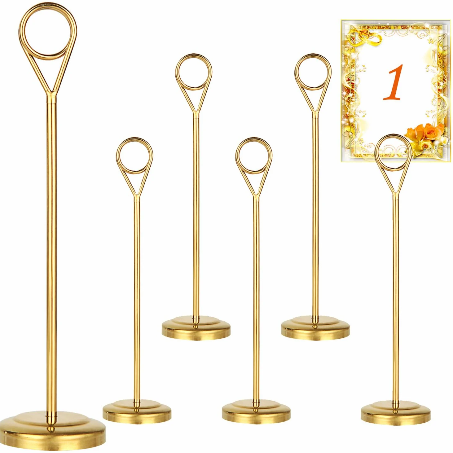 Lot de 6 supports de numéro de table dorés en acier inoxydable de 20,3 cm pour mariage, fête, restaurant, réception, menu et affichage de photos