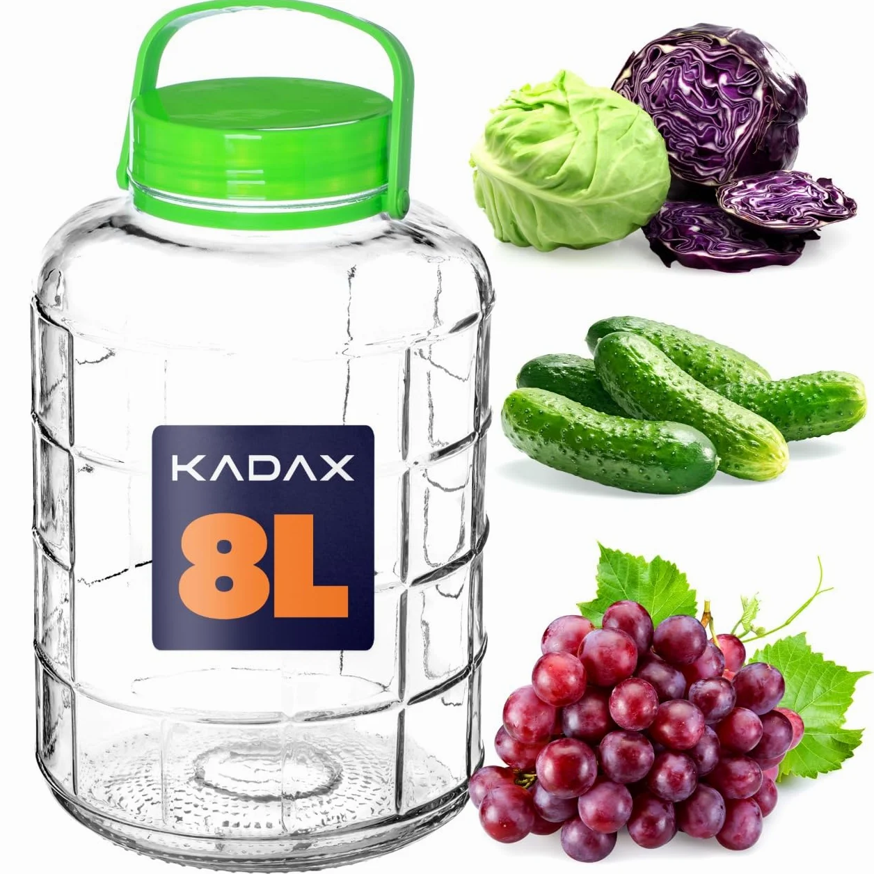 KADAX Grand Bocal de Fermentation en Verre, Récipient de Conservation avec Couvercle Hermétique, Idéal pour la Préparation de Cornichons et Choucroute (8 L)