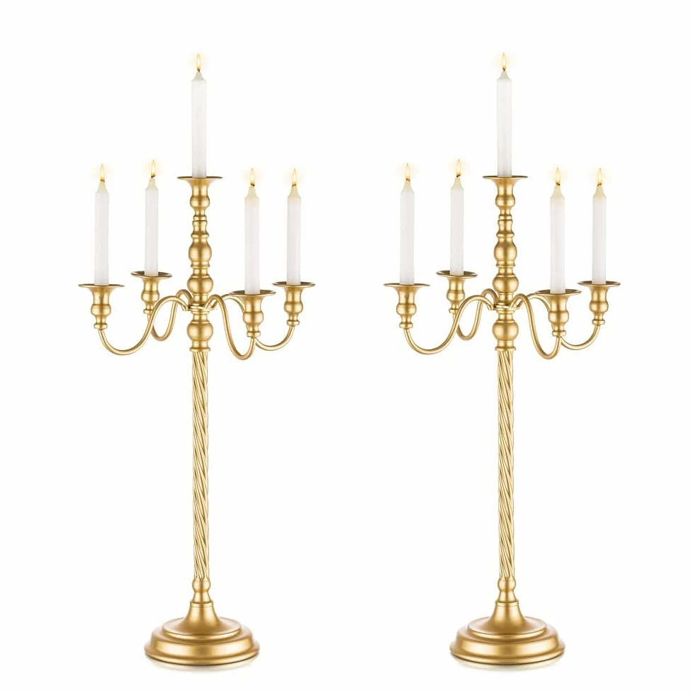 Lot de 2 chandeliers de mariage à 5 branches en métal doré à 5 branches en spirale pour Noël, centres de table, événements, cérémonie, réception