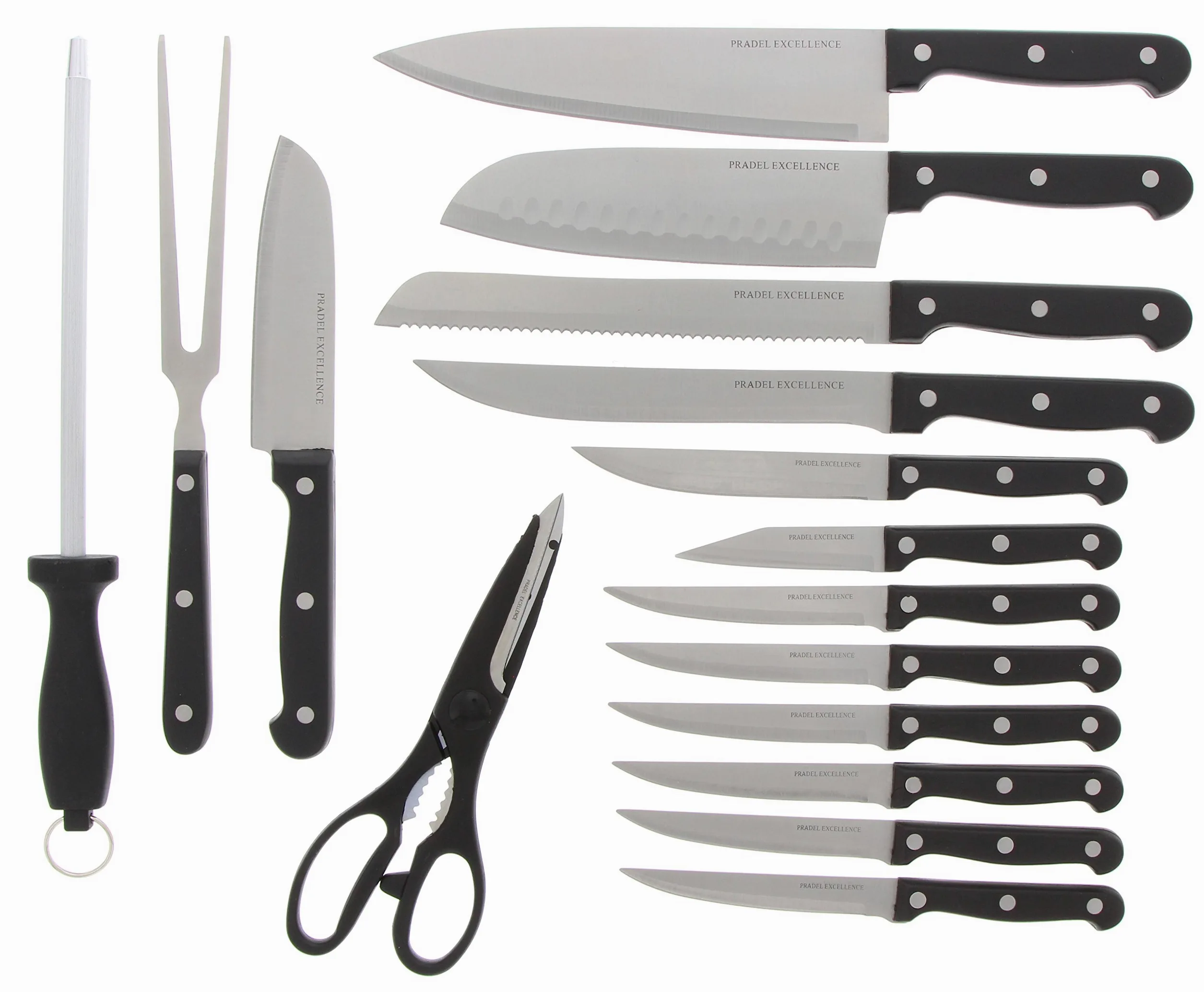 Pradel Excellence I7412 Bloc de 17 Pièces de Coutellerie INOX et Bois 10.5 x 14.5 x 34.20 cm 17 unité(s)