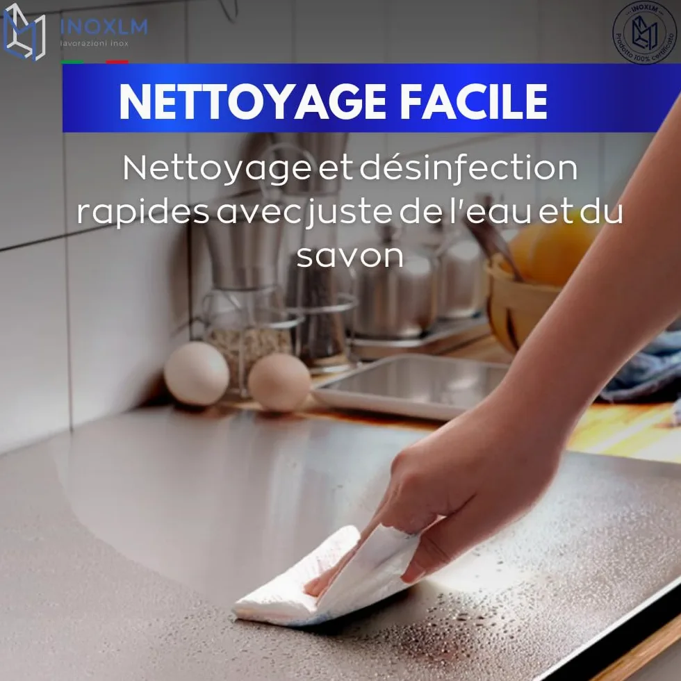 INOXLM Plaque Inox Cuisine 60x50cm en acier Inoxydable, Planche a decouper inox différentes tailles pour Cuisine, Bar, Restaurant Planche à Pétrir Inox pour Pain et Pizza(Hauteur 2cm)