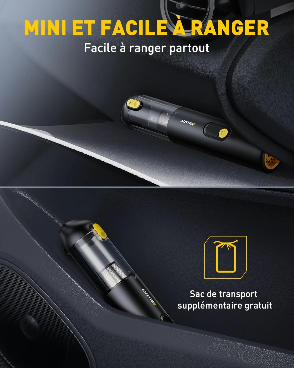 AUXITO Aspirateur a Main sans Fil - Aspirateur Voiture Puissant 24000pa,4-in-1 Mini Aspirateur de Voiture avec Outil pour Animaux, Charge Rapide USB-C,Idéal pour Voiture, Maison, Bureau, Cuisine