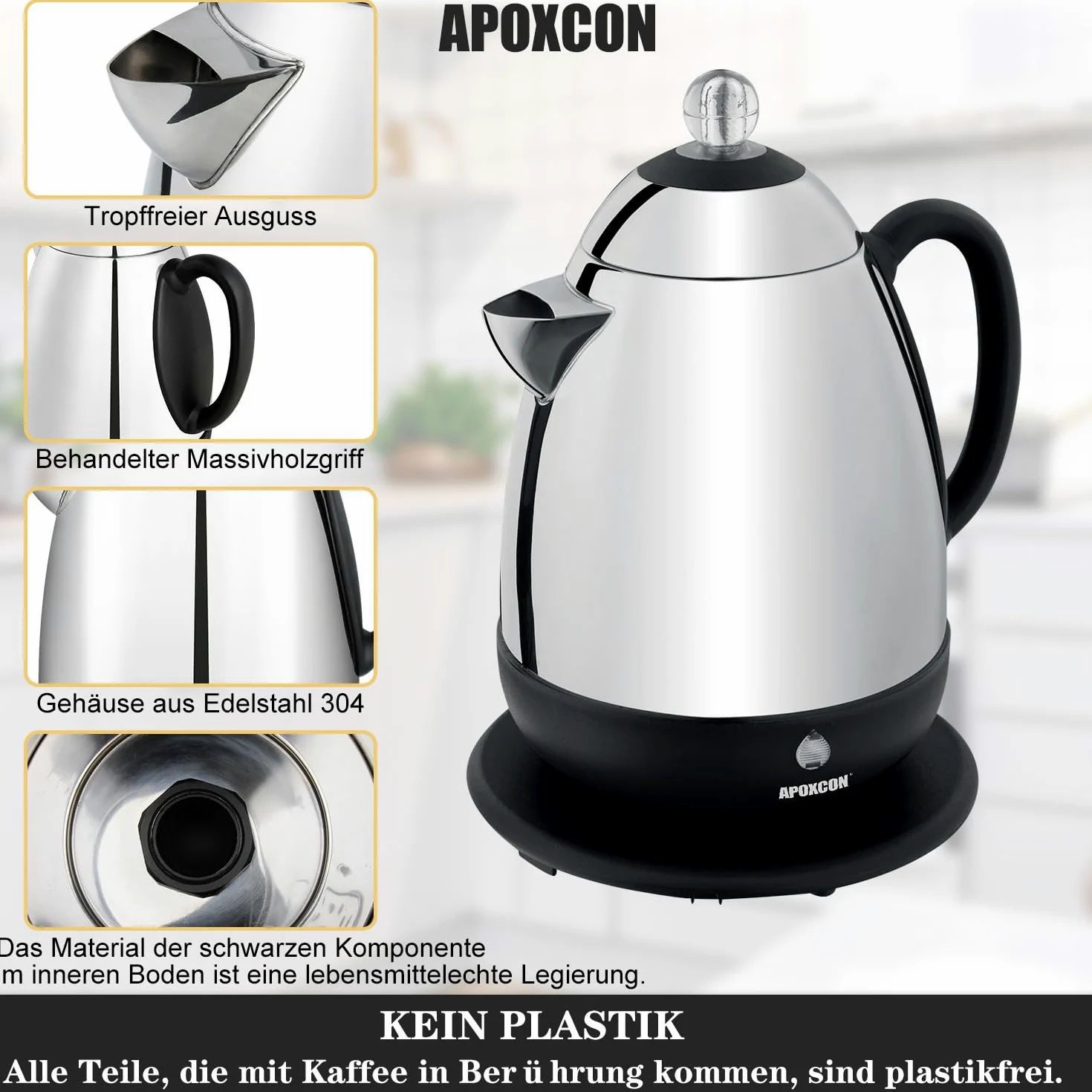 APOXCON Percolateur électrique en acier inoxydable - Fonction maintien au chaud, bec verseur anti-gouttes et interrupteur (10 tasses)