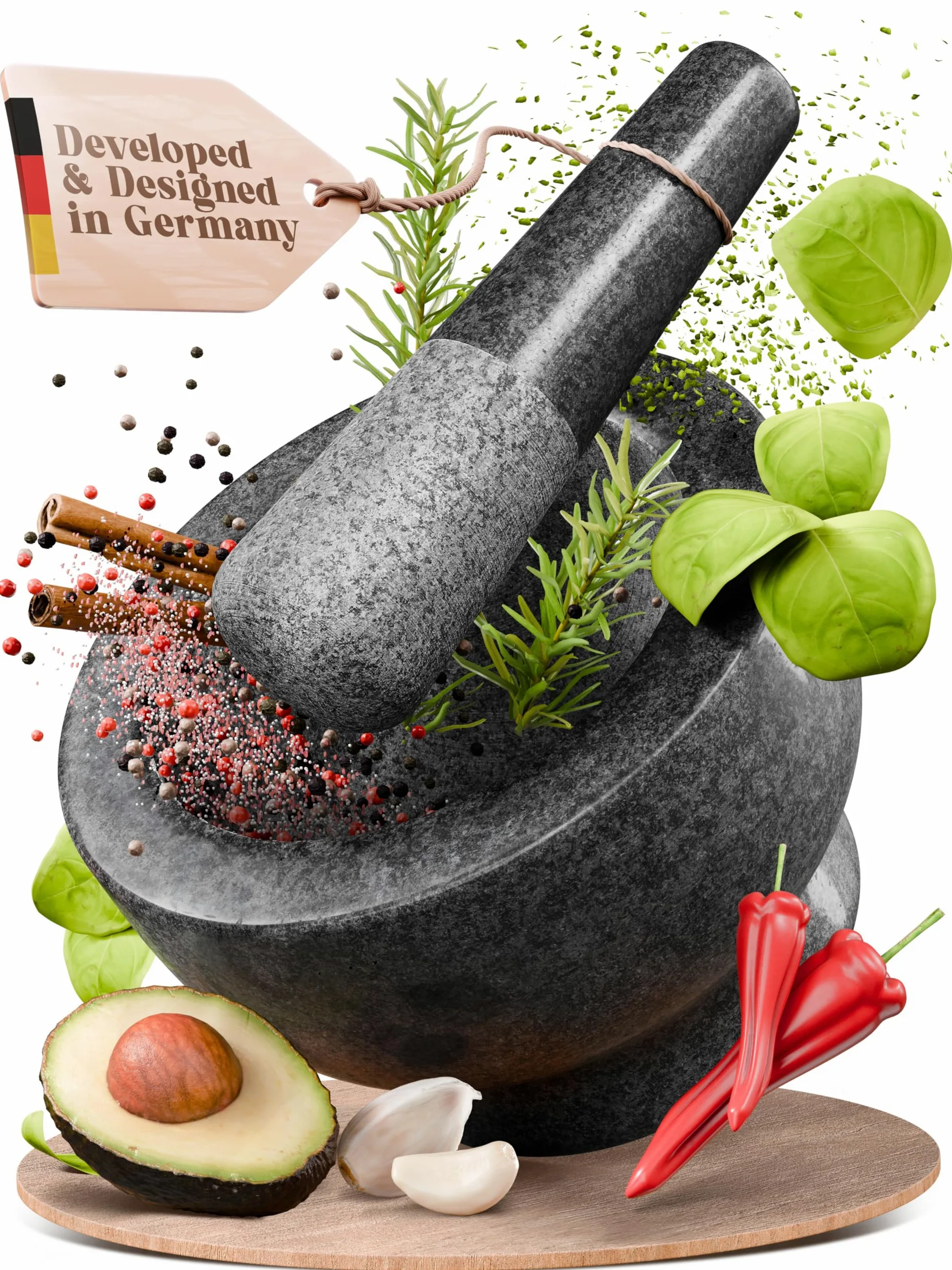 ChefSofi Mortier et pilon – Extérieur poli noir – 15,2 cm – Capacité de 2 tasses