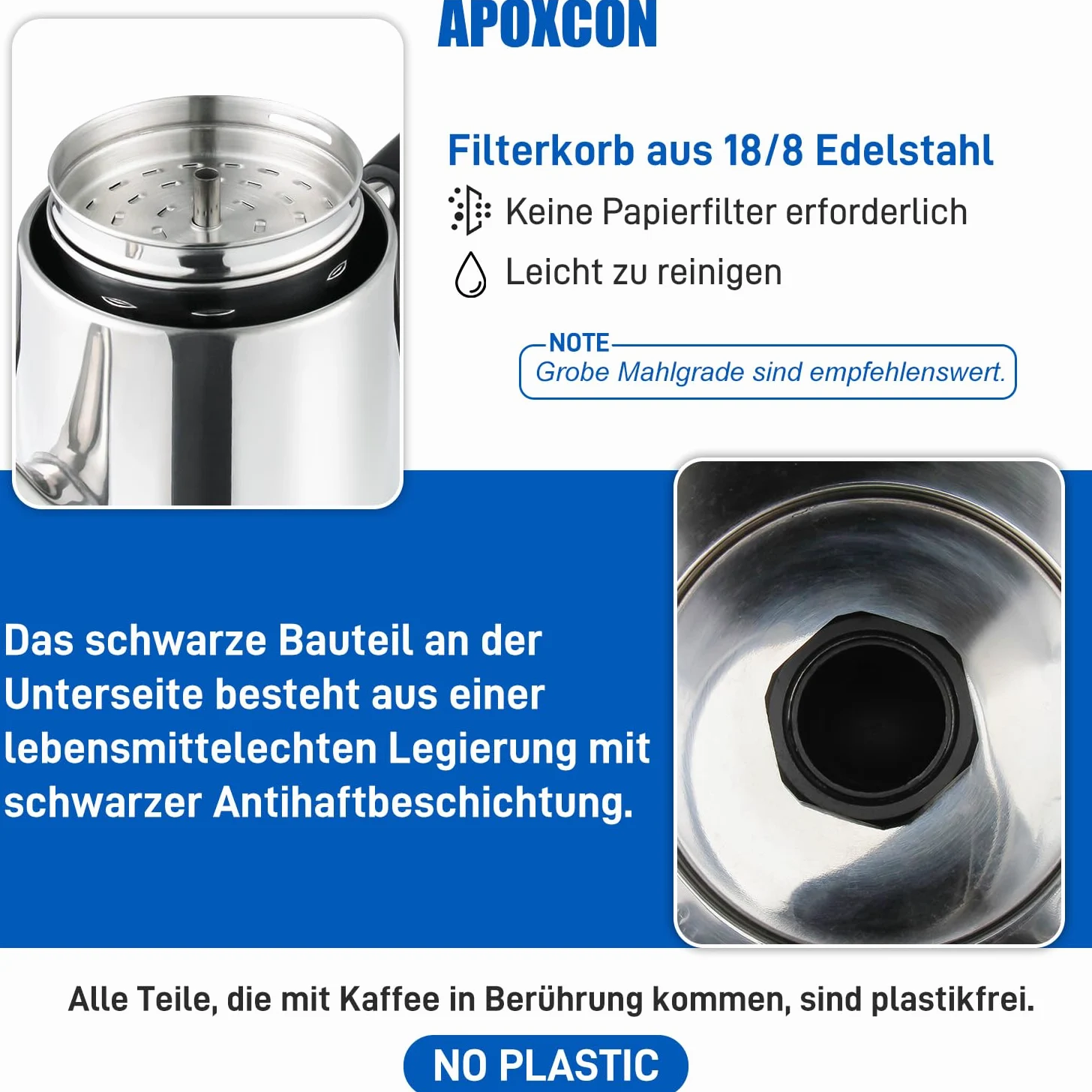 APOXCON Percolateur électrique 12 tasses – Certifié CE, classique avec système d'infusion rapide, bouton en verre résistant à la chaleur et fonction de service sans fil