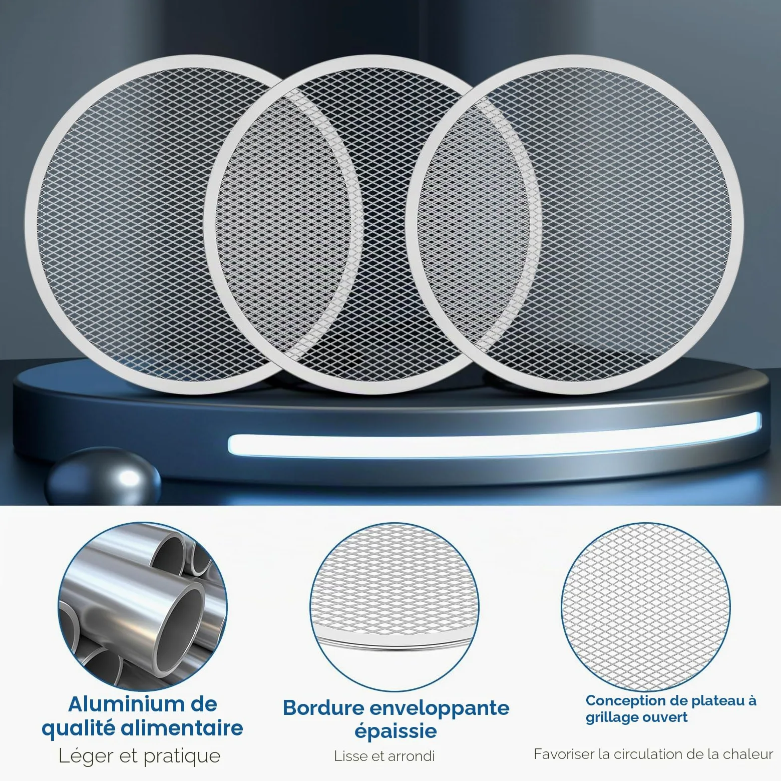 Lot de 6 grilles à pizza perforées antiadhésives de 30,5 cm - Rondes avec revêtement antiadhésif - Résistantes à la température - Réutilisables