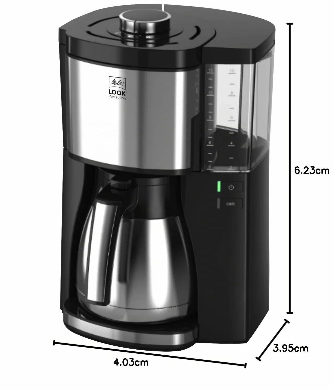 Melitta LOOK Therm Perfection 1025-16 Cafetière filtre isotherme, 10 à 15 tasses, réservoir d'eau amovible et programme de détartrage, Noir/Inox