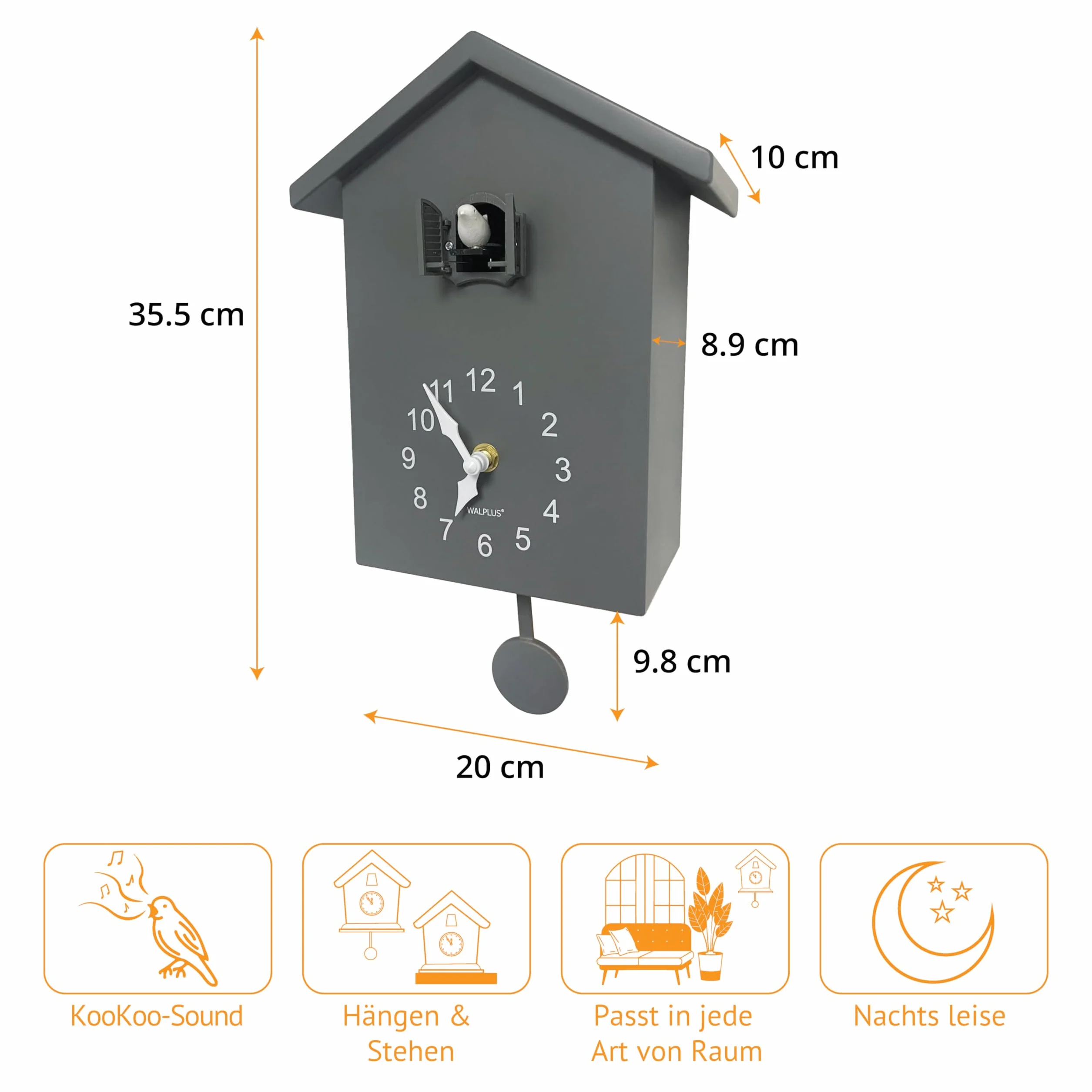 WALPLUS Horloge Coucou Foret Noire Carillon Horaire Horloge Coucou en Bois Volume Réglable Mouvement à Quartz Pendules à Coucou pour la Maison Bureau Décoration