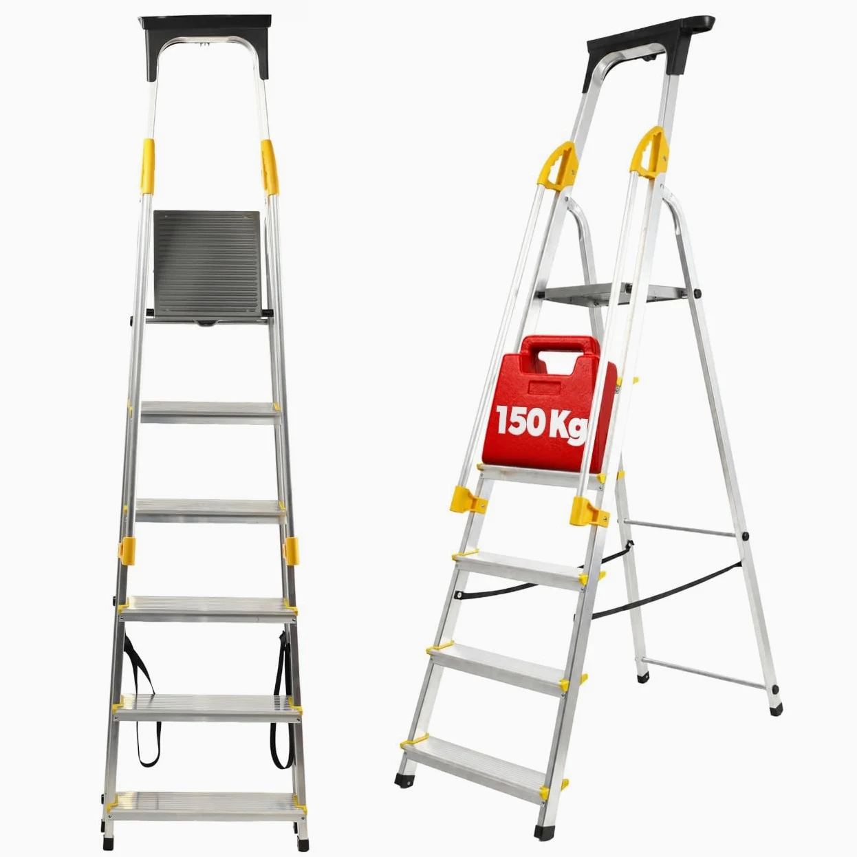 KADAX Échelle en Aluminium avec Une Capacité de Charge de 150 kg, Escabeau avec Conception Robuste pour Travaux Domestiques et Professionnels (6 Marches)