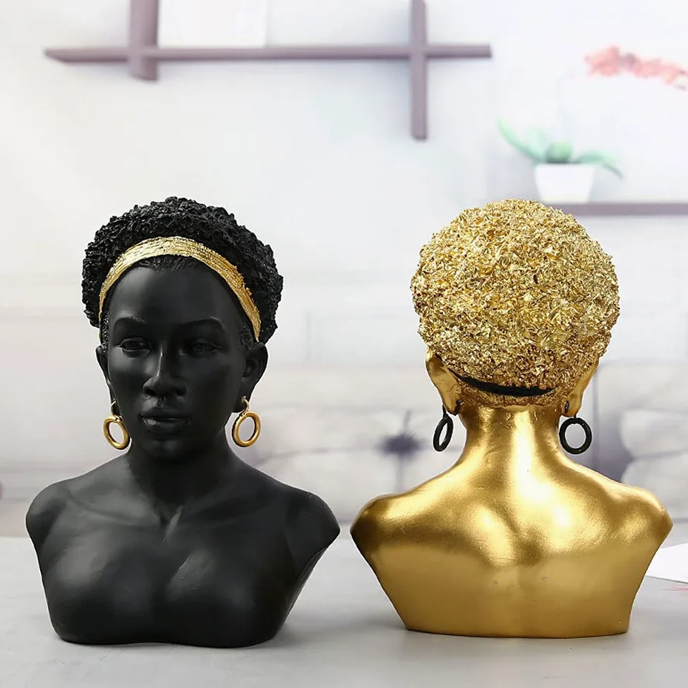 QIANLING Sculptures de Buste Noir d'art Africain, Statue de Buste Afro-américaine, Buste Noir créatif en résine, Buste Africain, Convient pour Le Salon, Le Bureau, la bibliothèque, la décoration