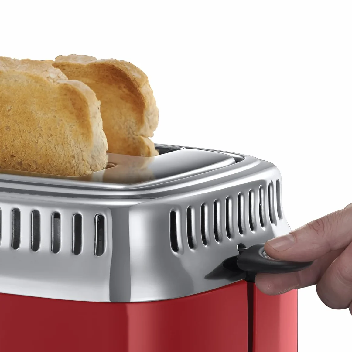 Russell Hobbs Grille Pain (Design Vintage Premium) Retro rouge (2 Tranches, 6 niveaux de brunnissage rapide, Fonction annulation, décongélation et réchauffage Viennoiserie, 1300W) Toaster 21680-56