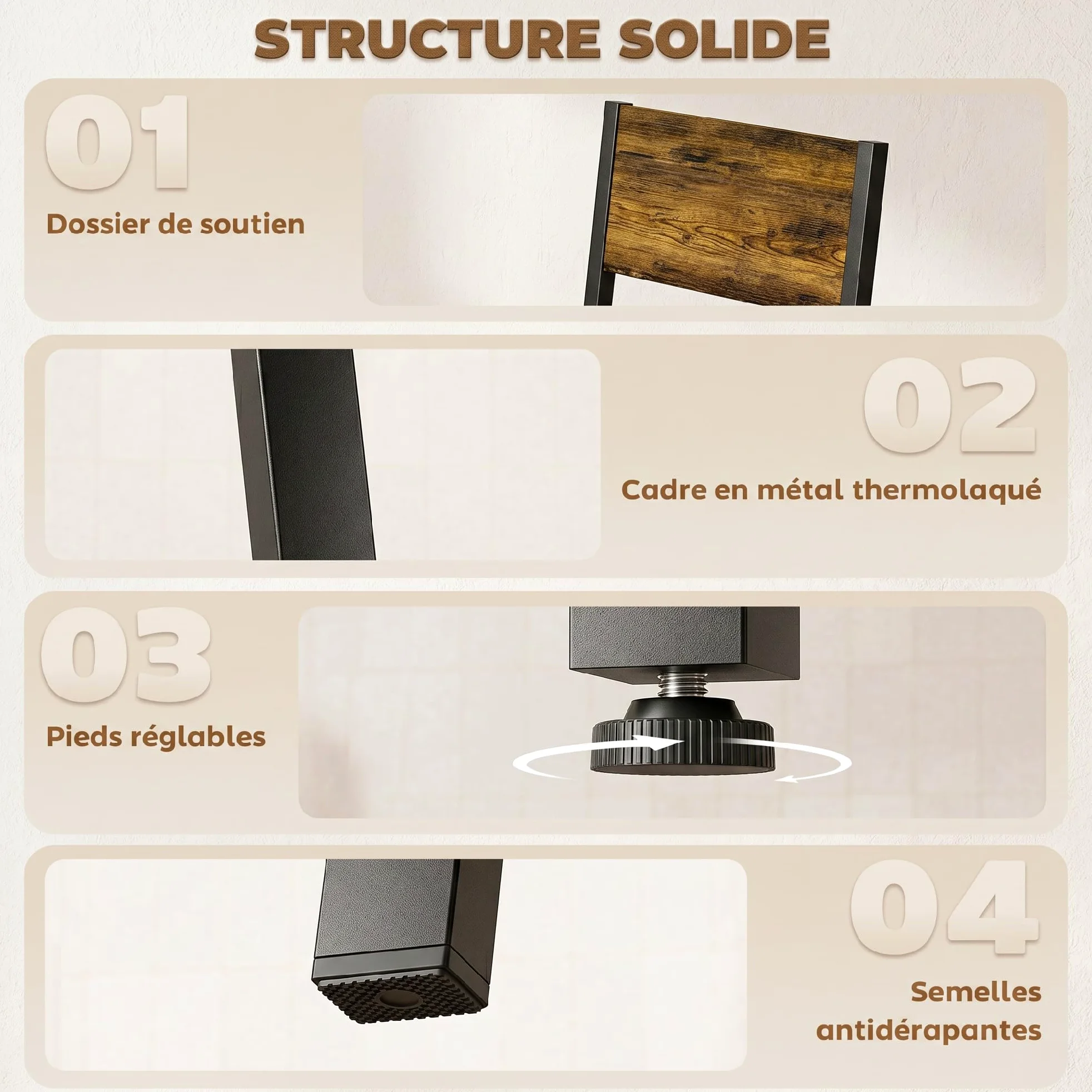 HOMCOM Ensemble Table Salle à Manger avec 4 chaises, Table de Cuisine pour 4 Personnes, Plateau rectangulaire 108 cm, Style Industriel, Pieds en métal, idéal Petit Espace, Brun Rustique