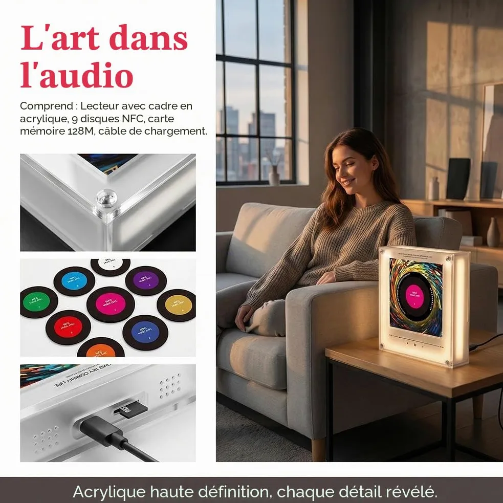 Autocollants magnétiques pour réfrigérateur NFC à induction chantante, lecteur de disques vinyles rotatif intelligent mini jukebox, pack de 9 autocollants audio programmables avec lumière