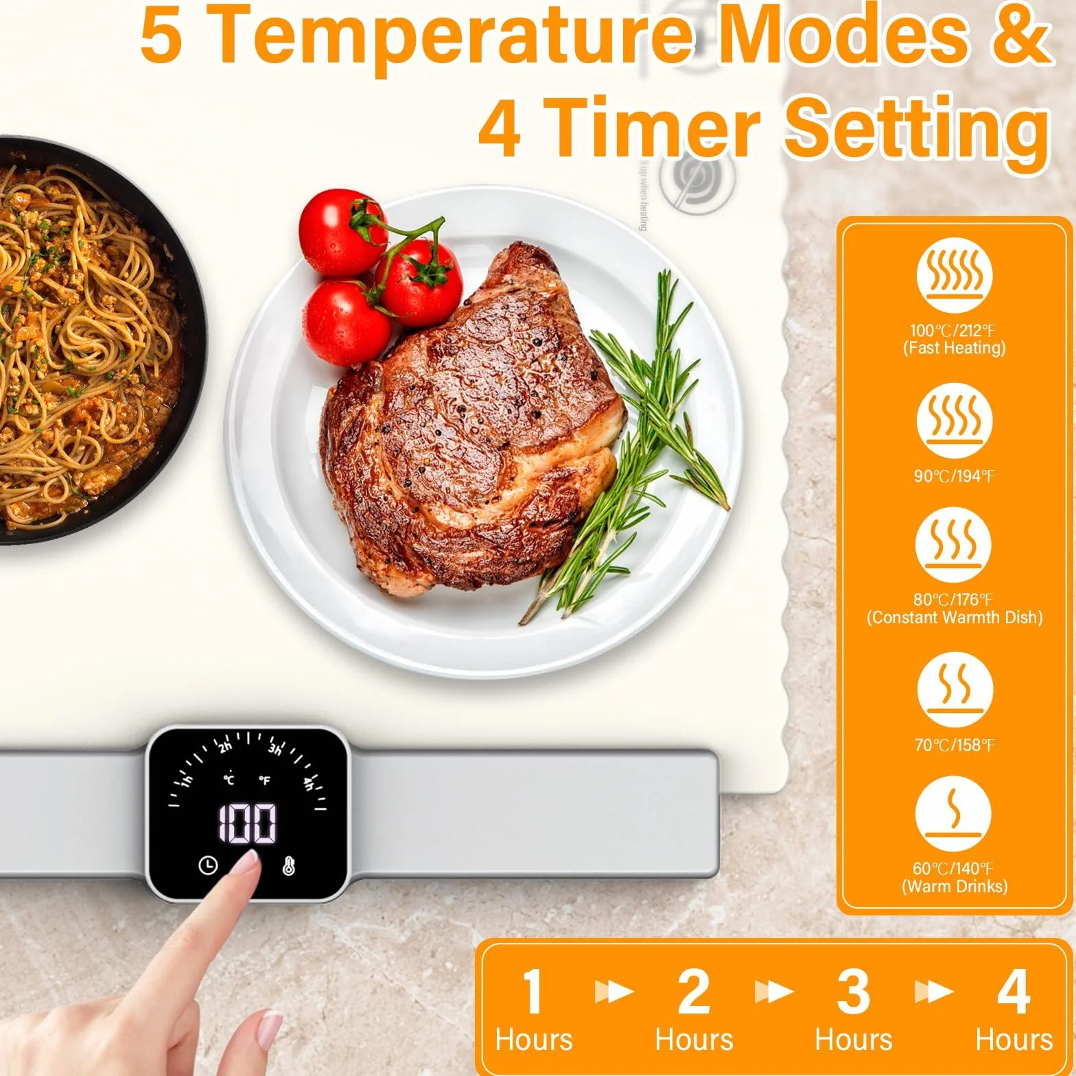 Plateau chauffant électrique,60-100℃ Plateau Chauffant Pliable en Silicone,Plateau Chauffant Électrique Portable avec Minuteur de 4 Heures.chauffage rapide,pour Fête Buffet Célébration Familiale