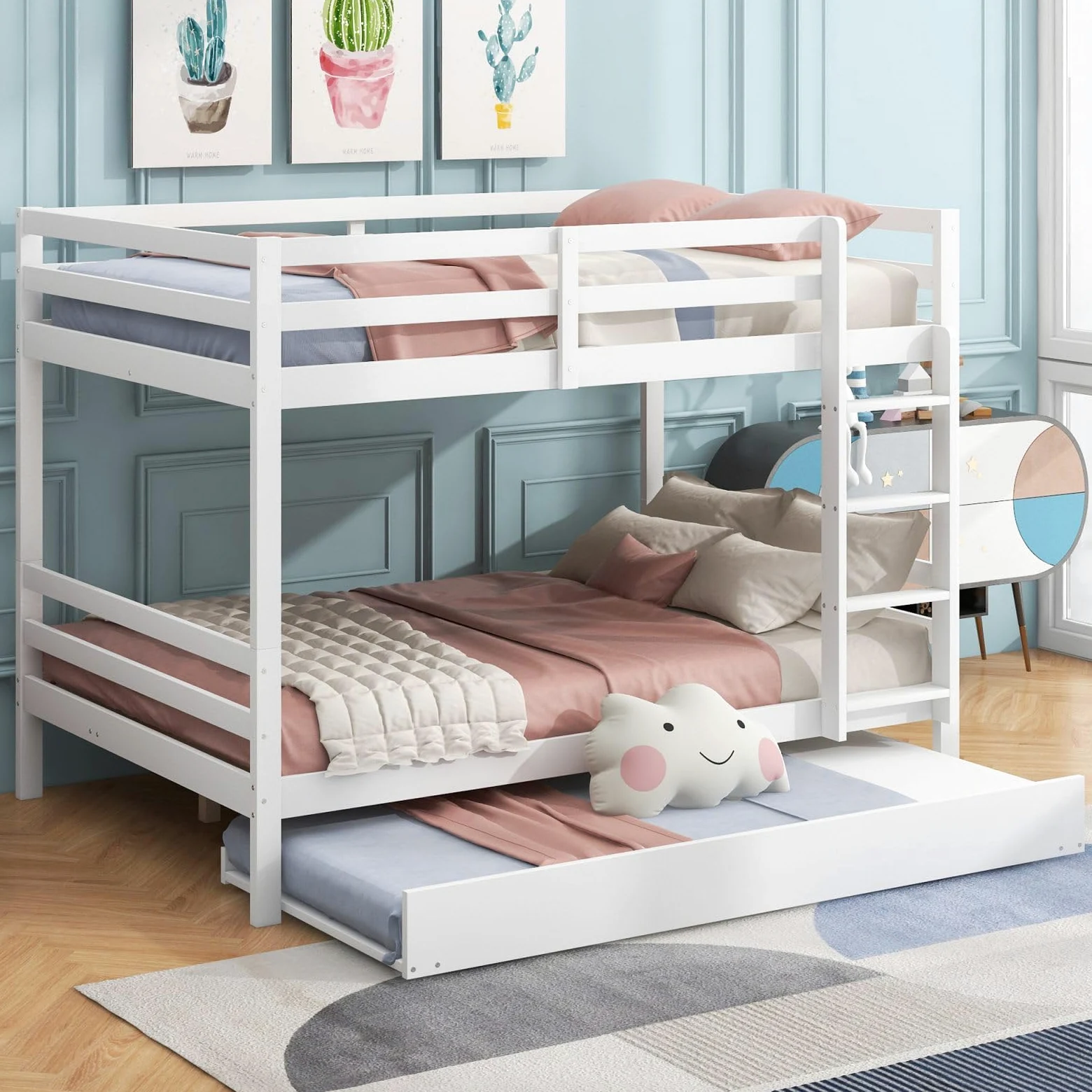 Sweiko Lits superposés 140 * 200cm, Lits pour Enfants avec Lits escamotables, Cadres de lit avec Garde-Corps Hauts, escaliers Stables,White