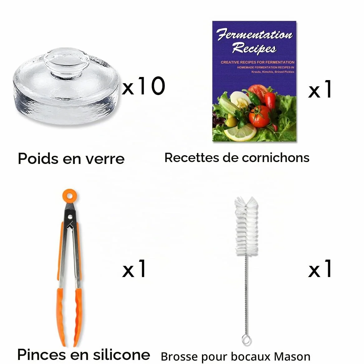 Artcome Lot de 10 poids de fermentation en verre avec poignée à prise facile et design à texture unique pour bocaux Mason à large ouverture