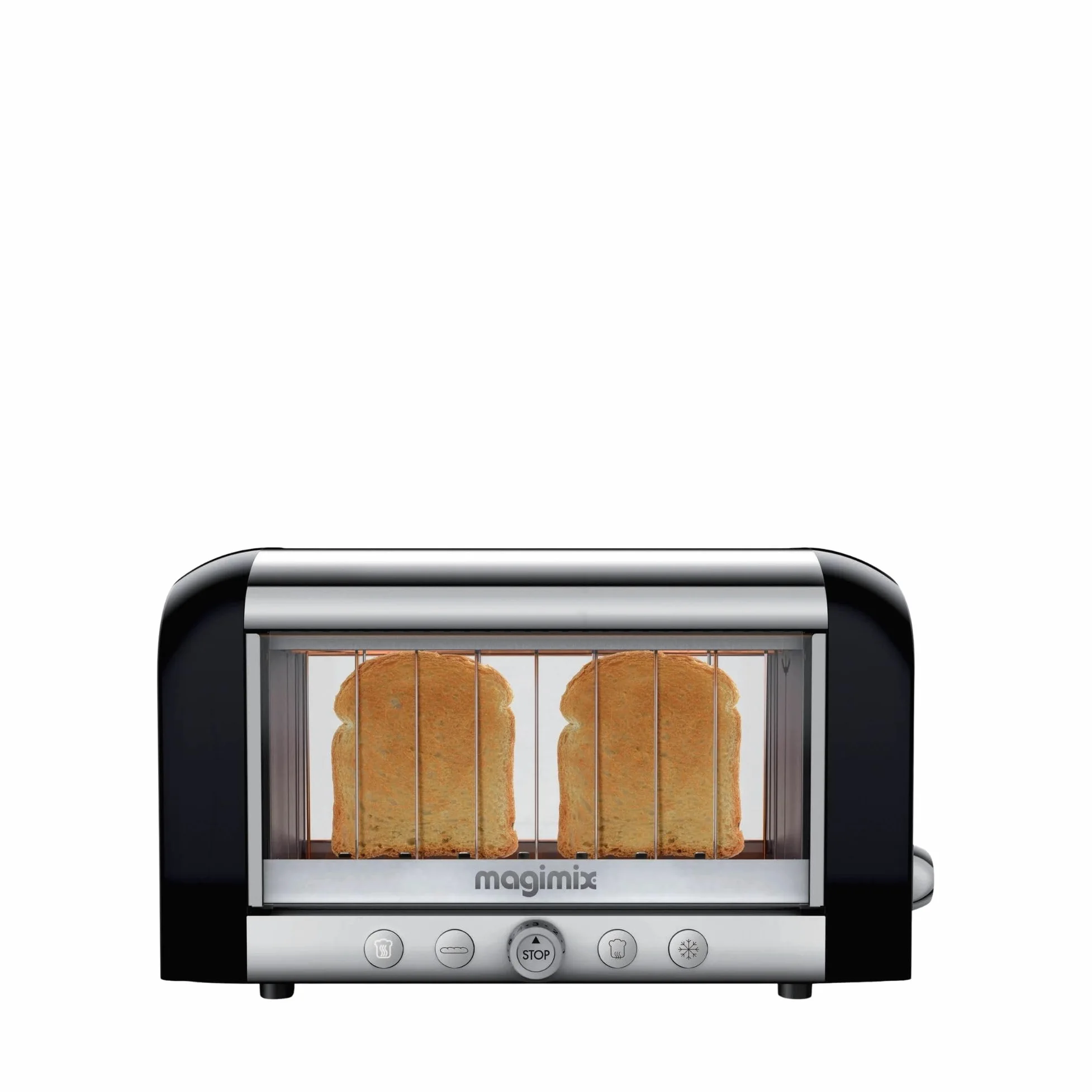 Magimix Grille-Pain - Vision - Toaster 2 Tranches avec fenêtre panoramique, quartz infrarouge, Acier Inoxydable - 1450 W, Noir