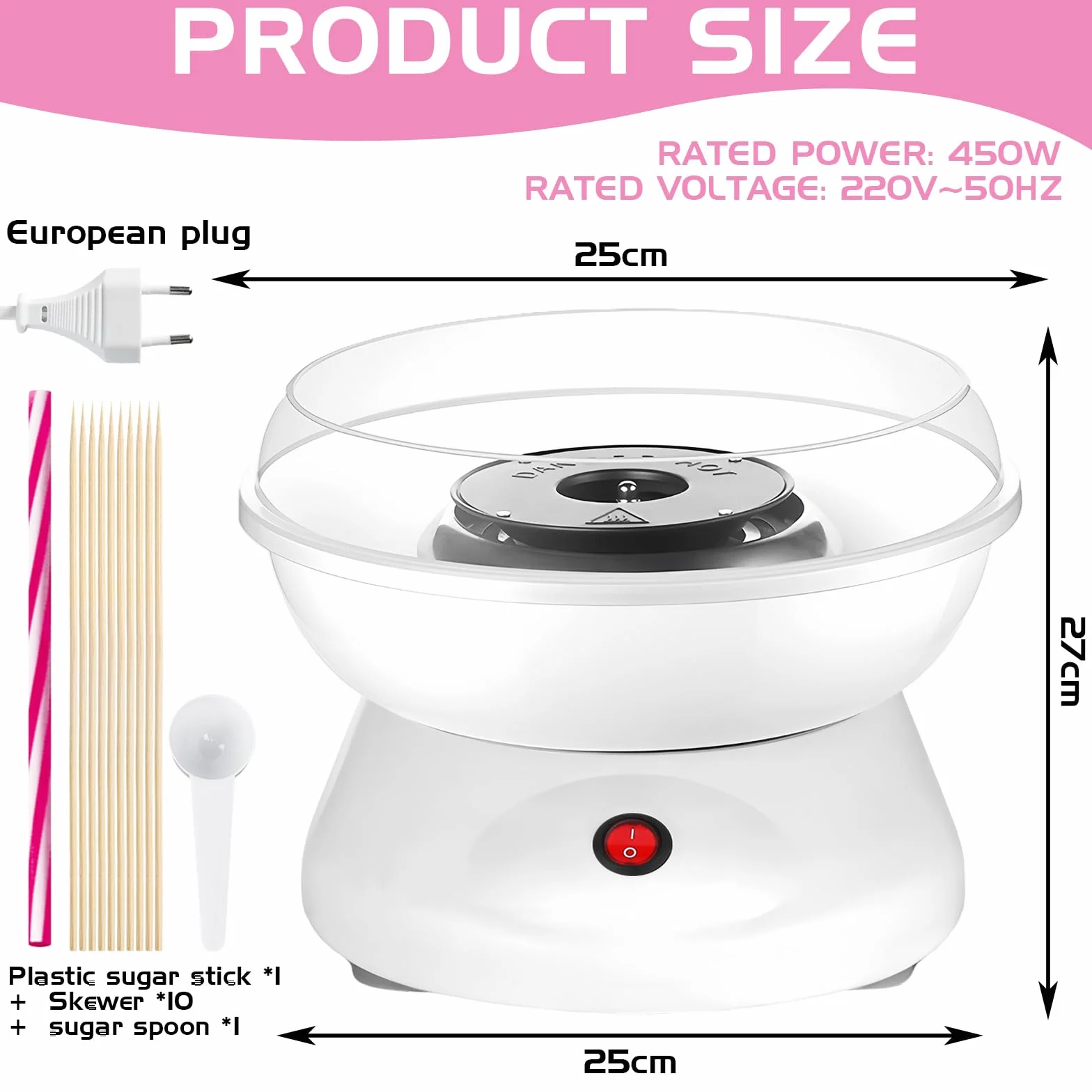 Machine À Barbe À Papa, Cotton Candy Machine, Machine À Bonbons En Coton, Électrique Candy Floss Maker 450w Avec Accessoires Pour Anniversaire Diverses Fêtes Facile À Utiliser Et À Nettoyer