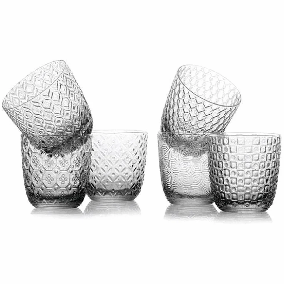 Lot de 6 verres à eau style Sixties, fantaisie assortie, 31 cl, transparent