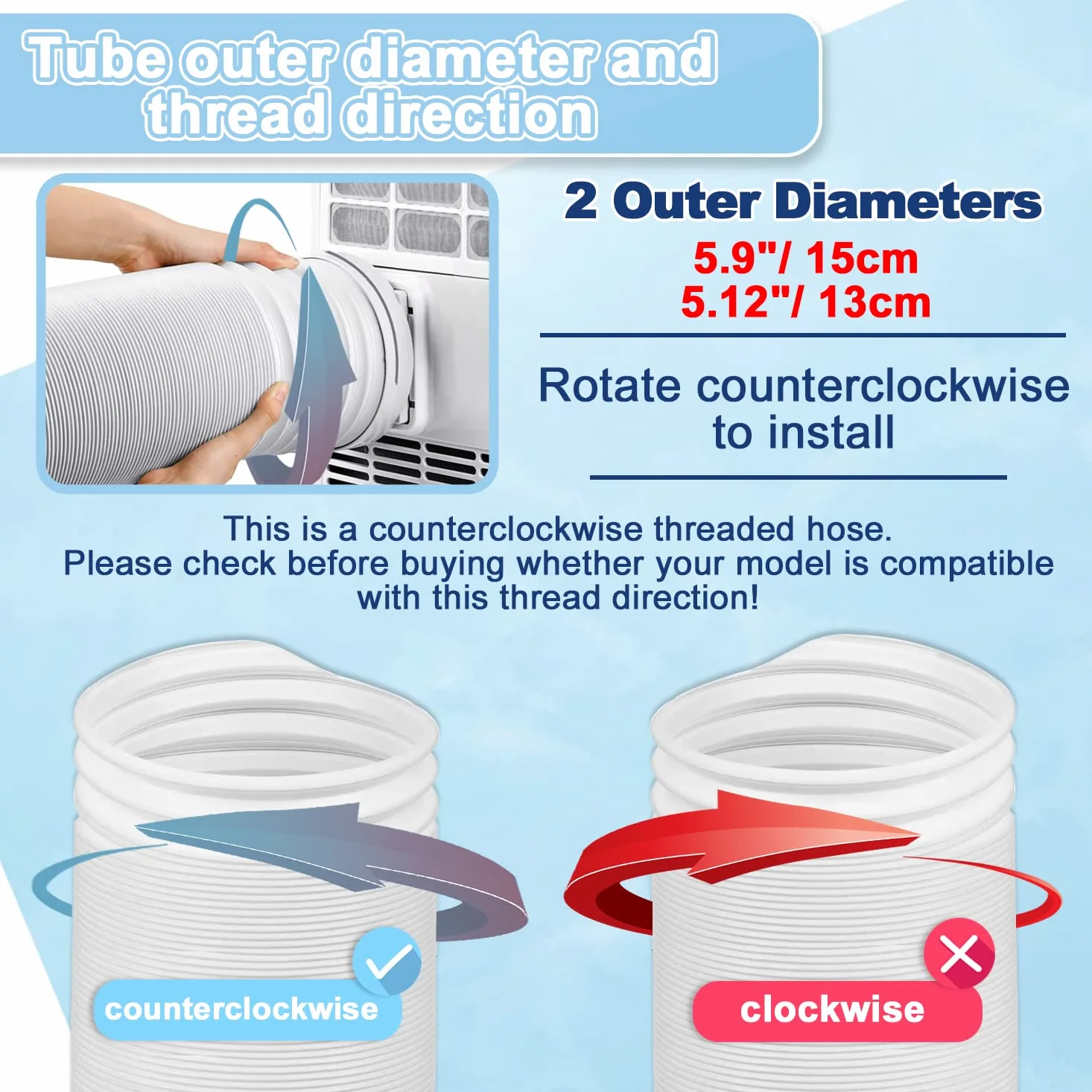 Tuyau Climatiseur Mobile, Tuyau D'évacuation D'air En Pvc Flexible Tube De Ventilation Universel Tuyau Kit Pour Climatiseur Mobile Diamètre 13cm/15cm (13CM Diamètre * 2M Longueur)