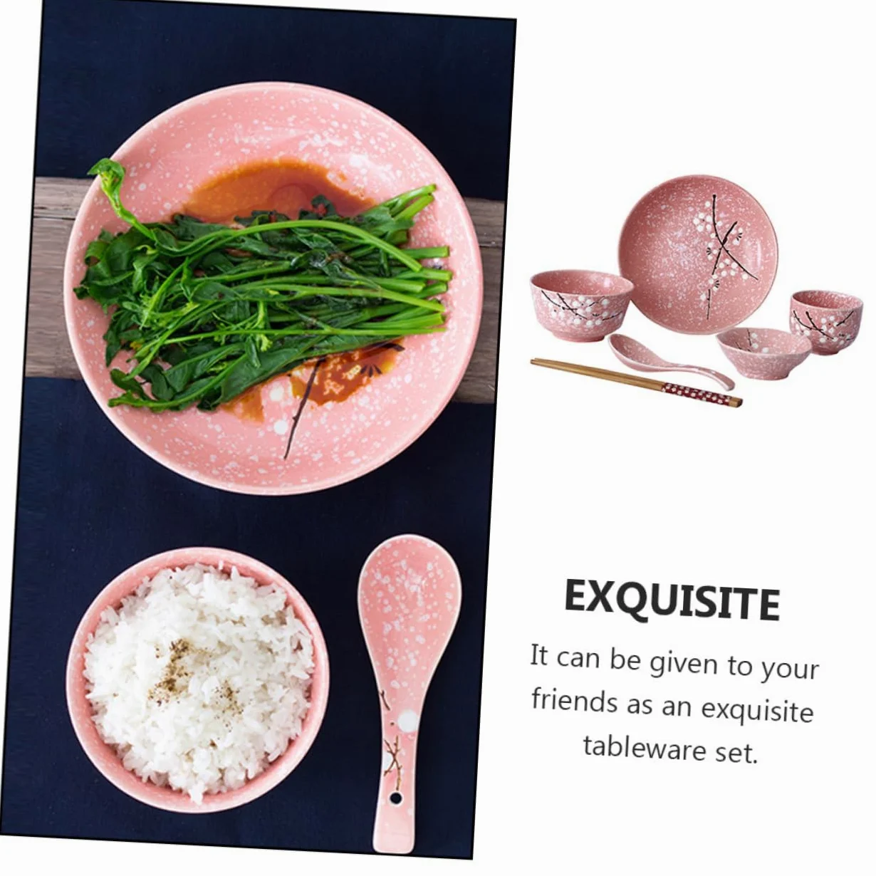 Service de Table Japonerie en Céramique Rose, 12 Pièces pour Maison | Style Délicat, Usage Maison ou Restaurant, Ensemble Unique, Finition Rose, Composition Céramique