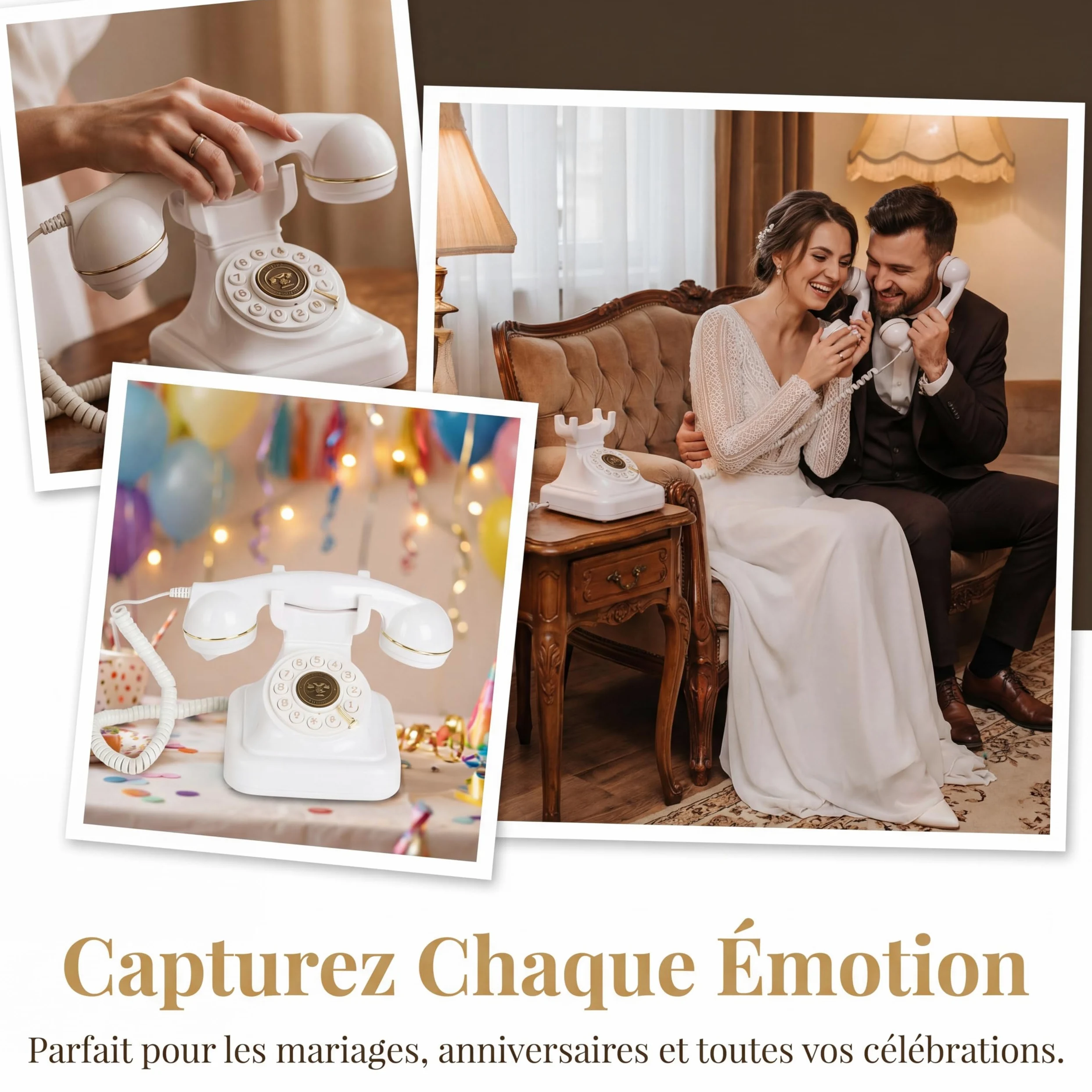 Livre Audio pour Mariage, téléphone au Design Vintage, enregistreur téléphonique, Laissant Un Message Vocal, téléphone Fixe pour Les Occasions, Téléphone de Livre d'or Audio de Mariage, Blanc