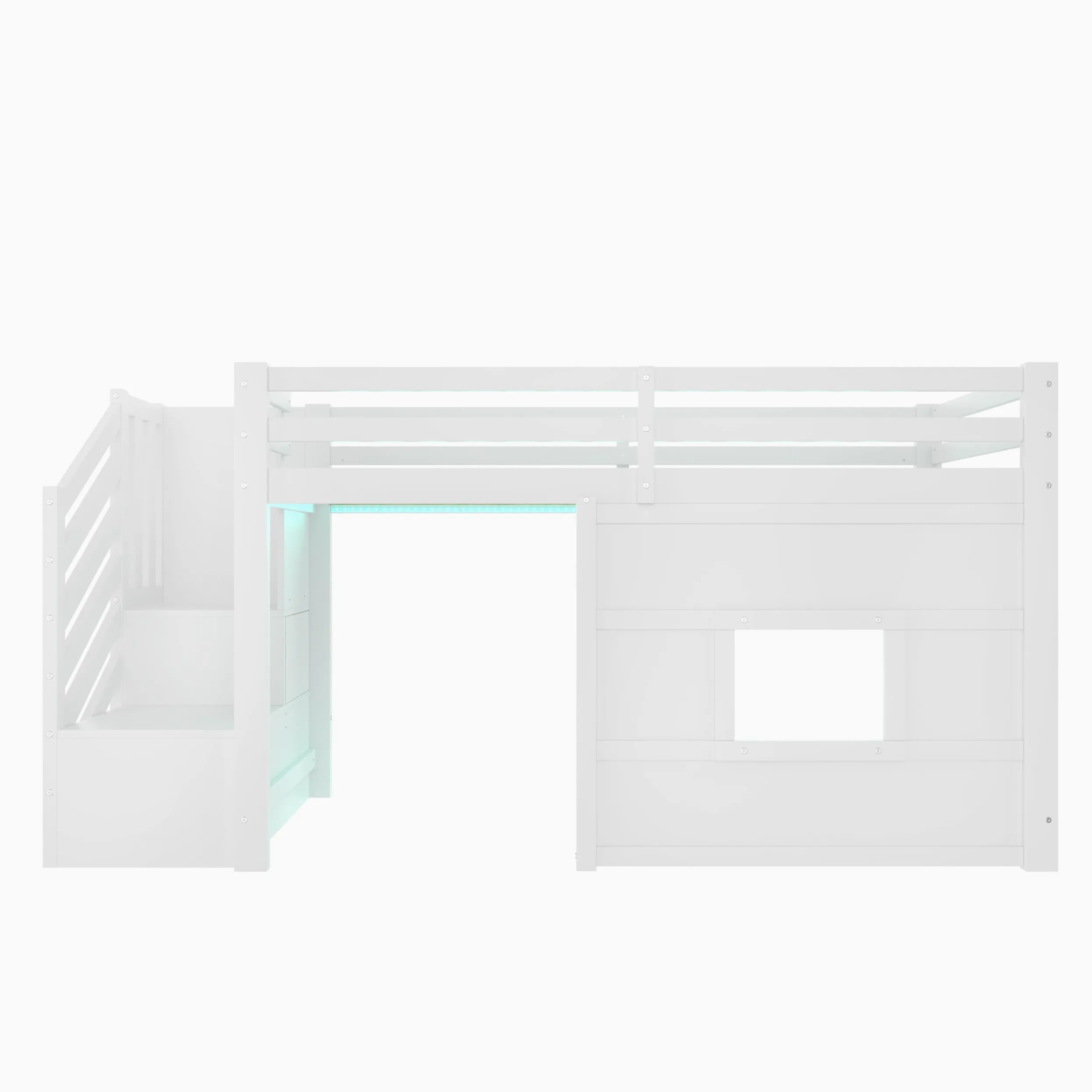 Sapgaks Lit Mezzanine Enfant 90x200 avec éclairage LED,lit mi Hauteur avec escalier de Rangement et fenêtre,Cadre de lit Enfant 90x200 (J-Blanc 90)