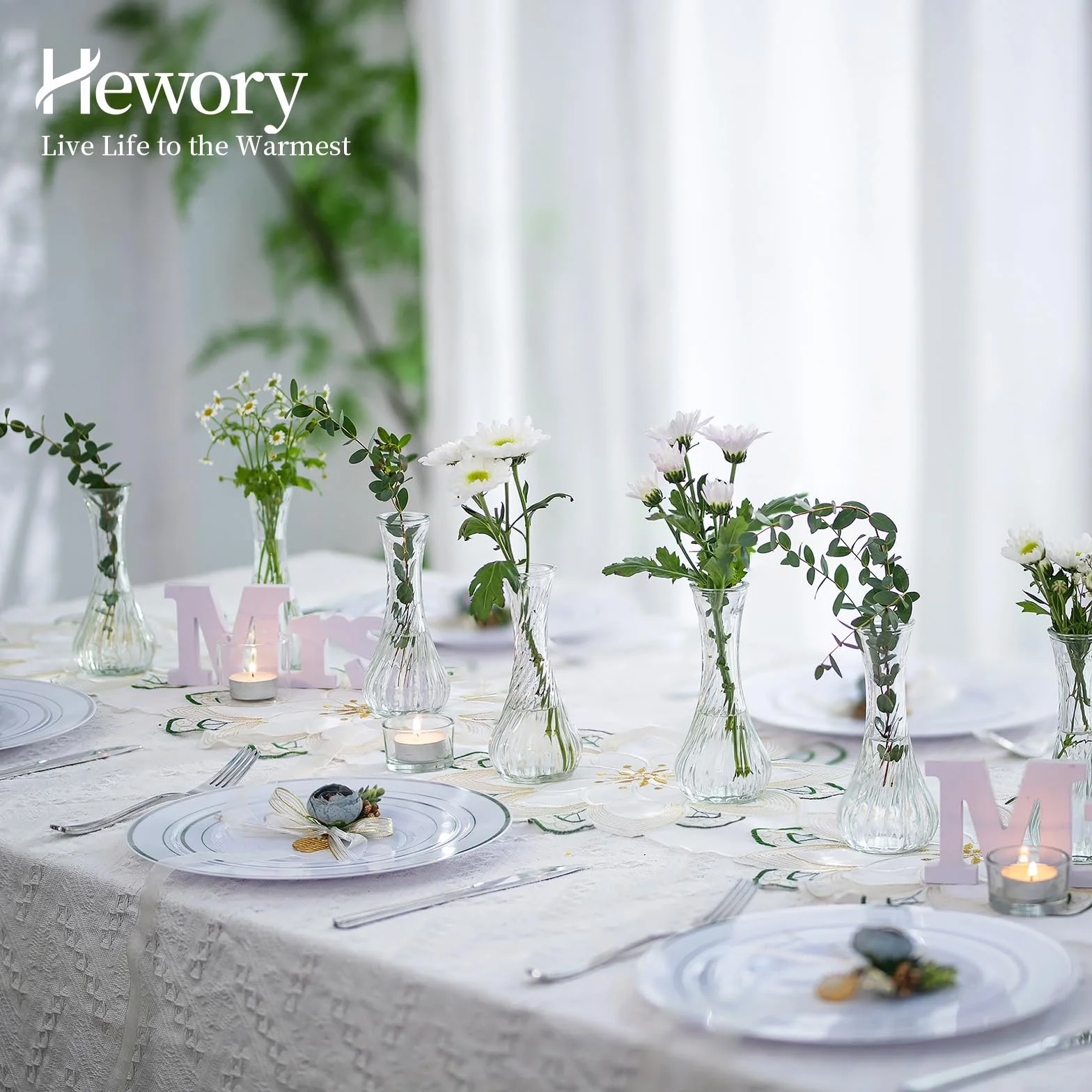 Hewory Petit Vase Deco Table - 12 Soliflore en Verre Petit Vase en Verre Transparent pour Centre De Table - Vases Decoratifs pour Decoration Mariage Anniversaire Home Salon Parti