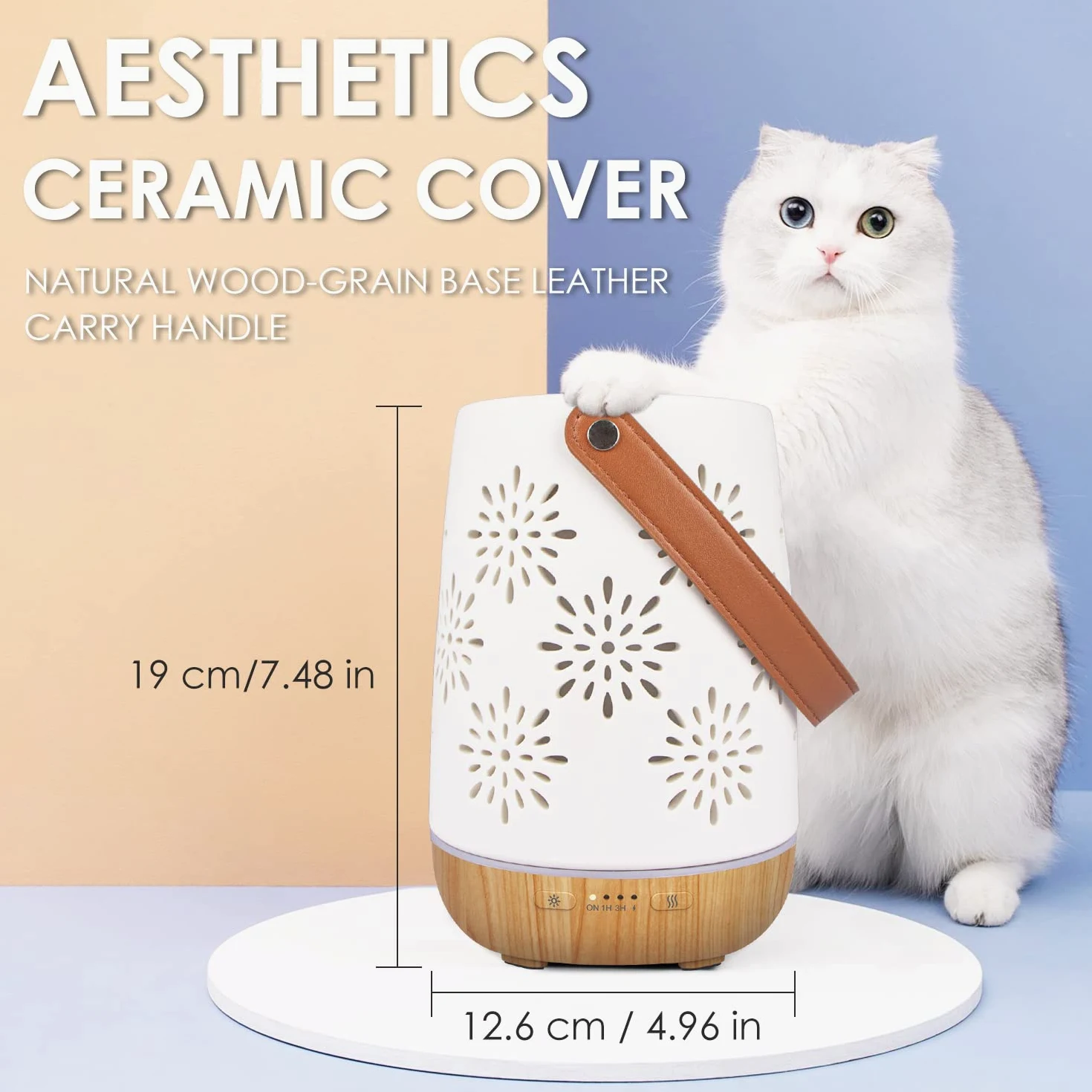 SALUBRITO Diffuseur d'arômes en céramique pour huiles essentielles, diffuseur d'aromathérapie rechargeable sans fil avec batterie, diffuseur portable, lampe aromatique automatique pour l'extérieur, le
